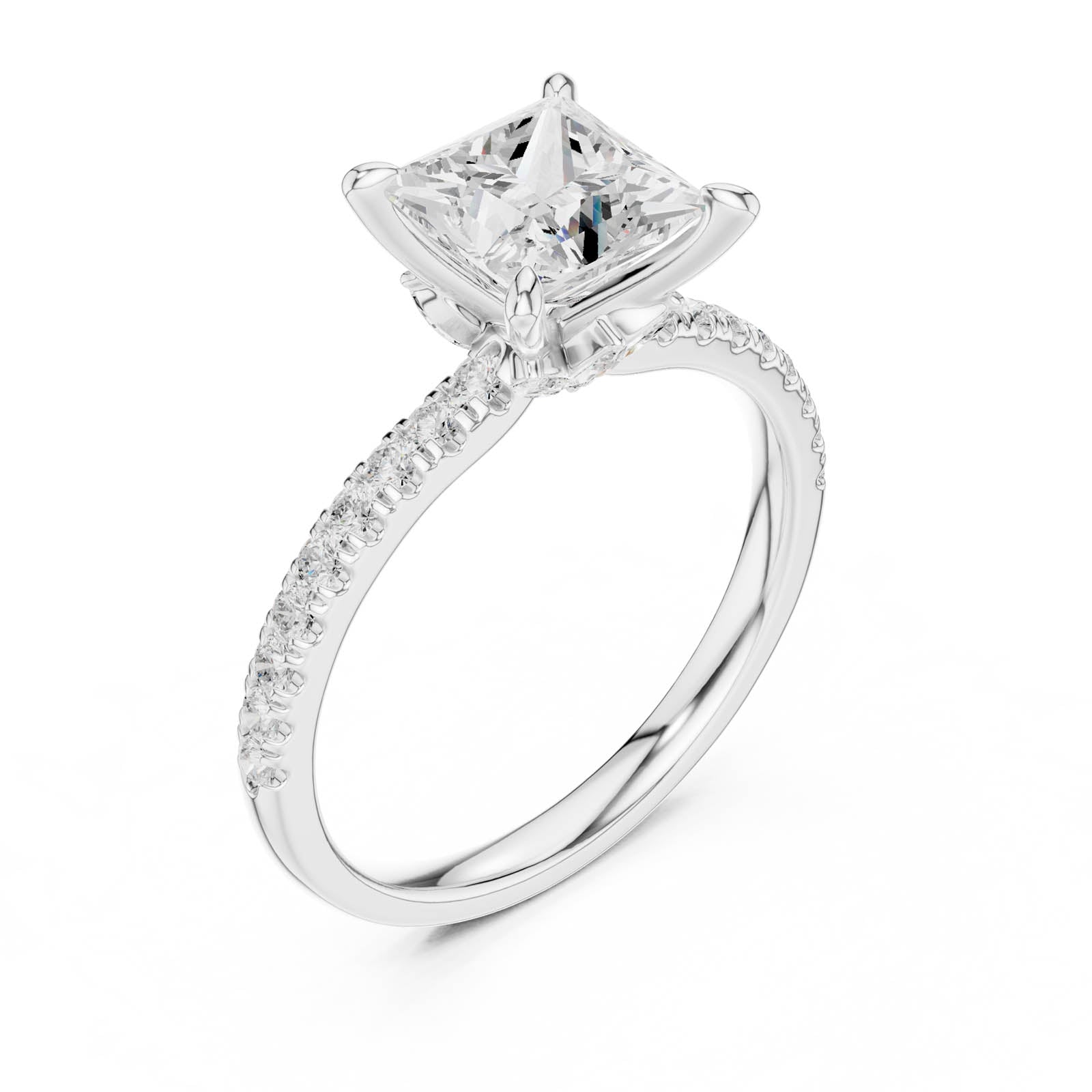 2.12 Ct. Princess Cut Diamond Ring with Hidden Halo and Pavé Band (DDLR-1014) 7