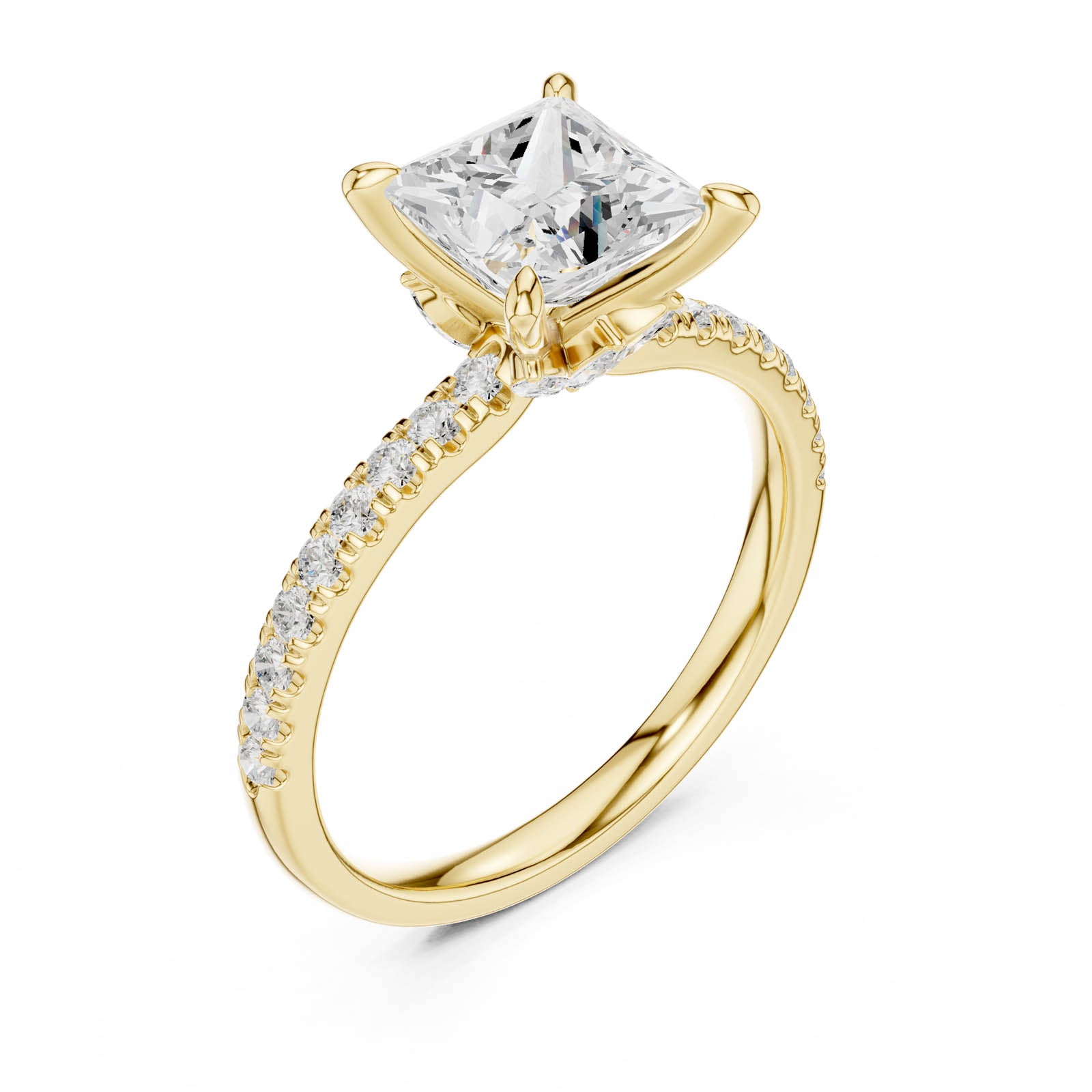 2.12 Ct. Princess Cut Diamond Ring with Hidden Halo and Pavé Band (DDLR-1014)