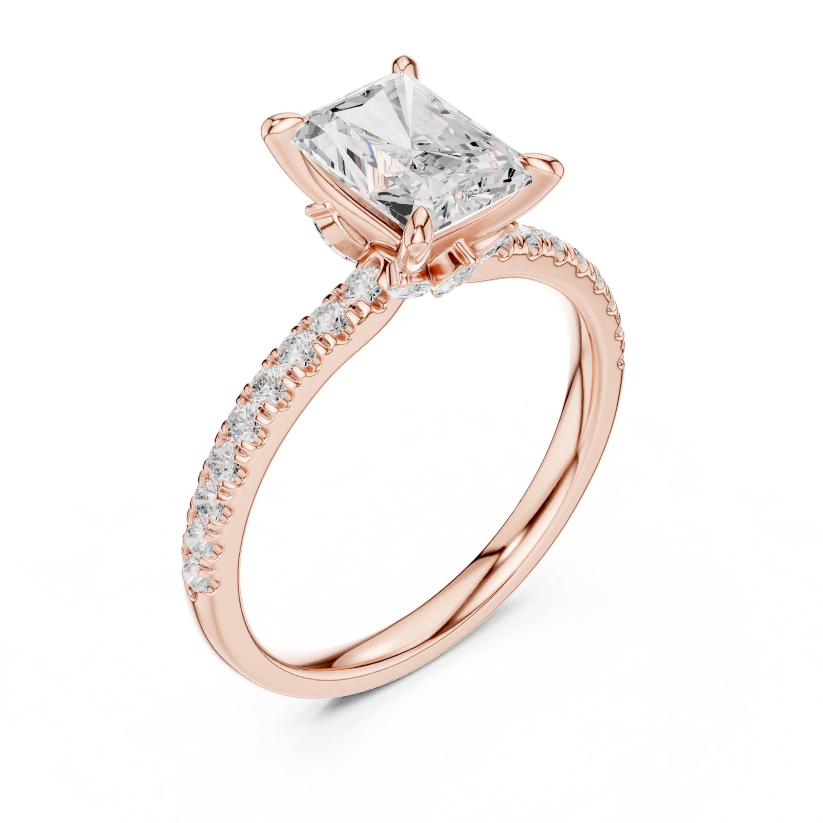 1.96 Ct. Radiant Cut Diamond Ring with Hidden Halo and Pavé Band (DDLR-1015) 7