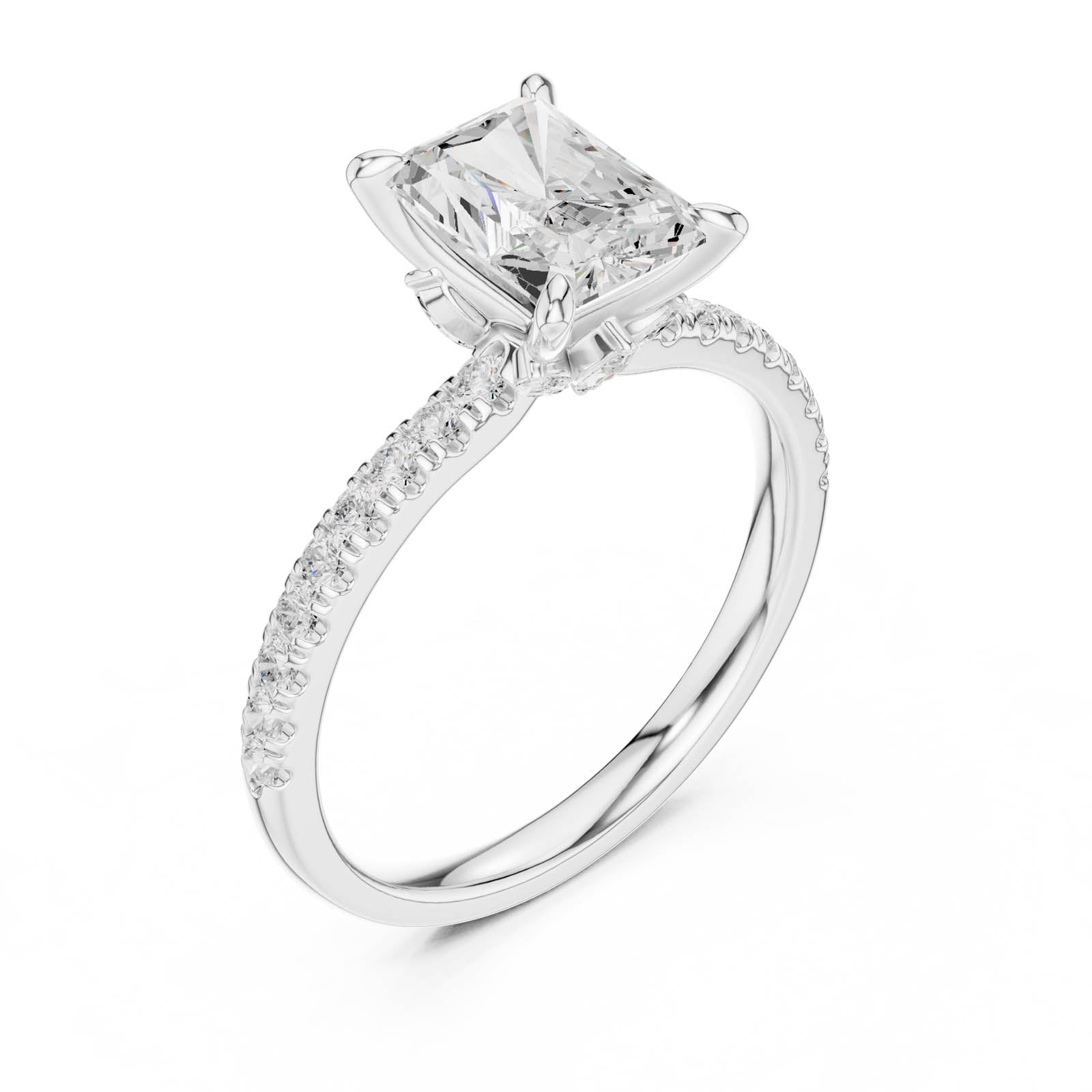 1.96 Ct. Radiant Cut Diamond Ring with Hidden Halo and Pavé Band (DDLR-1015) 11