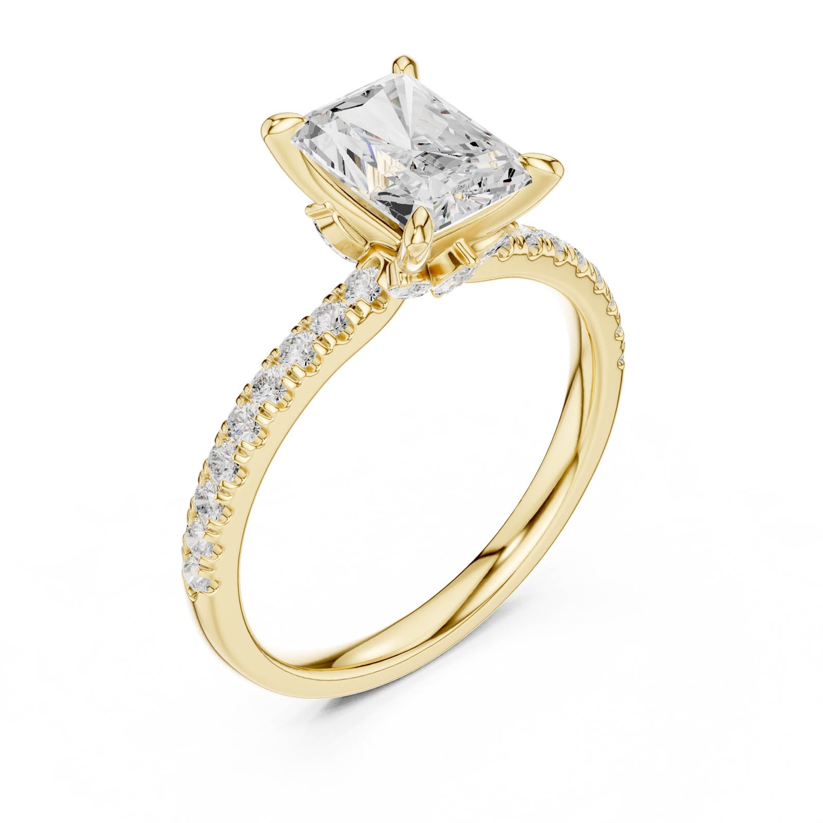 1.96 Ct. Radiant Cut Diamond Ring with Hidden Halo and Pavé Band (DDLR-1015)