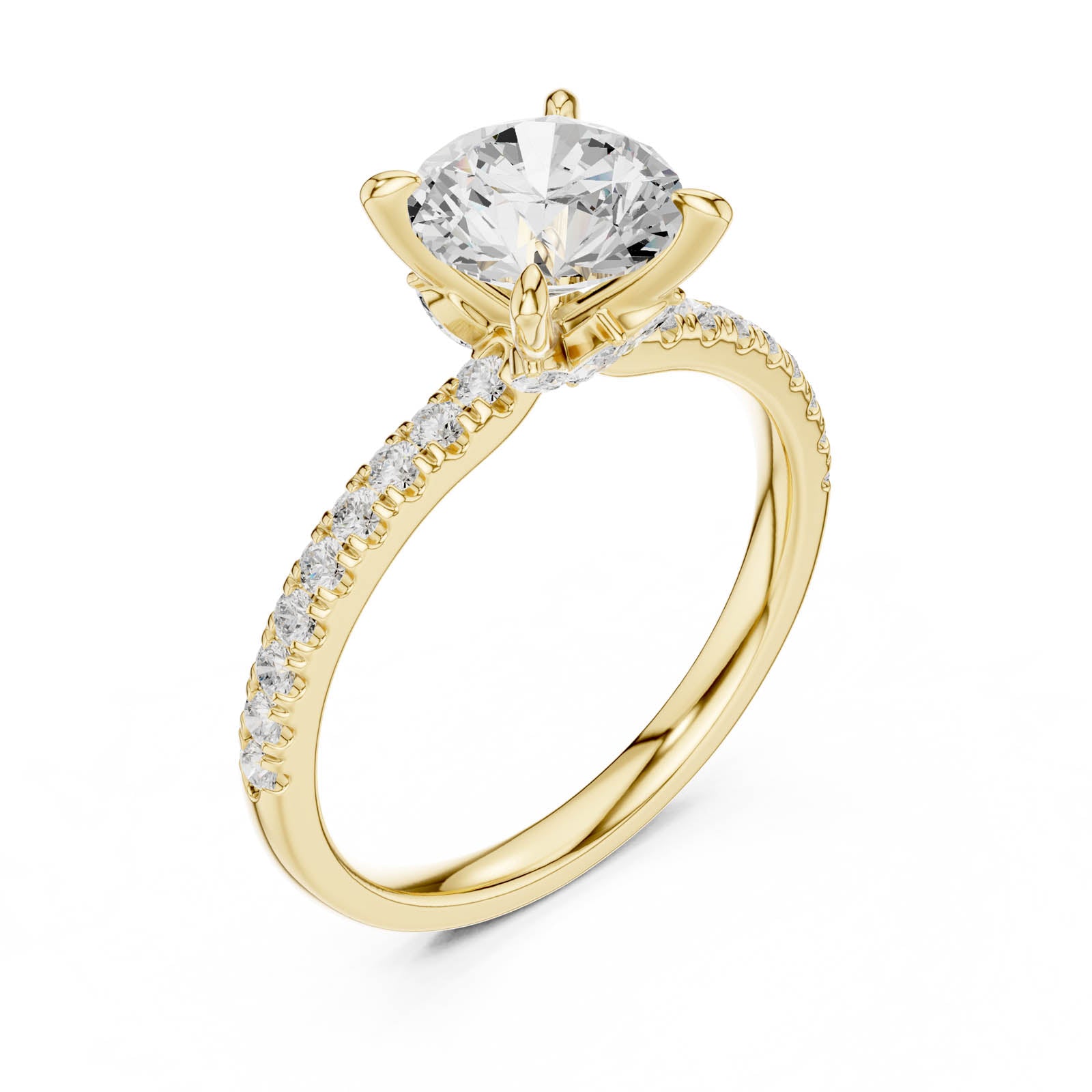 1.73 Ct. Round Diamond Ring with Hidden Halo and Pavé Band (DDLR-1016)