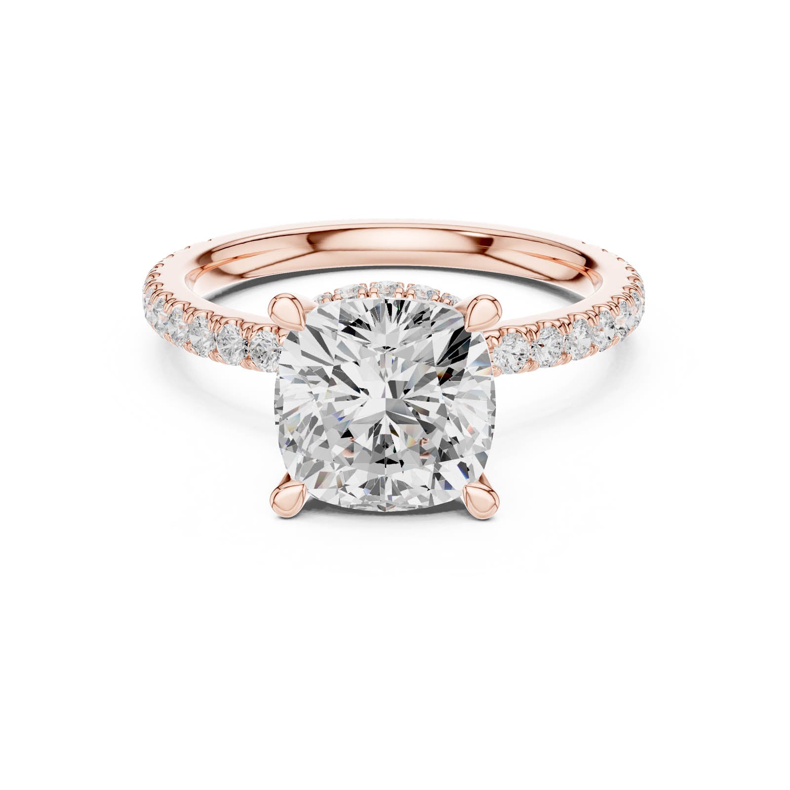 3.58 Ct. Cushion Cut Diamond Ring with Double Hidden Halo and Pavé Band (DDLR-1017) 10