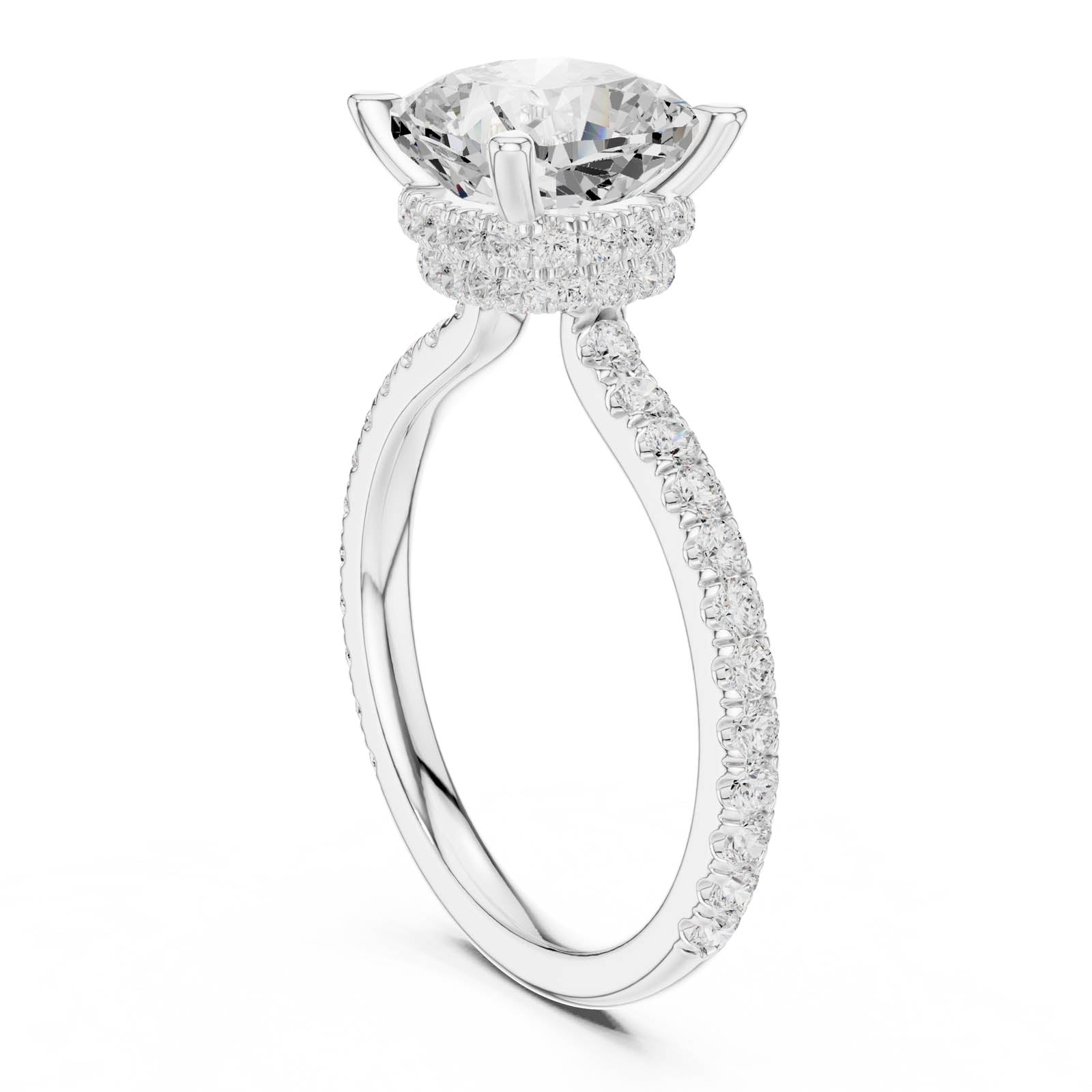 3.58 Ct. Cushion Cut Diamond Ring with Double Hidden Halo and Pavé Band (DDLR-1017) 8