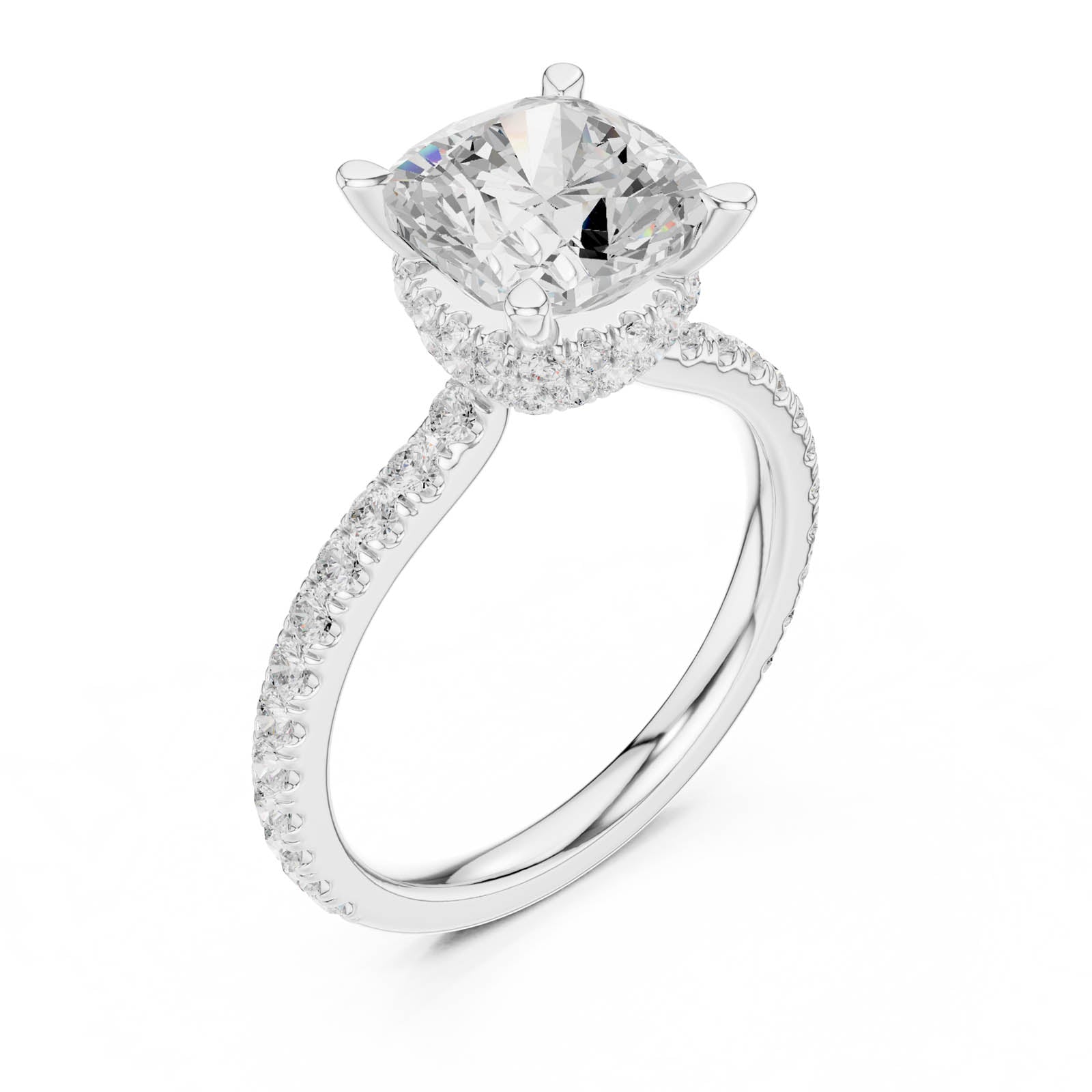 3.58 Ct. Cushion Cut Diamond Ring with Double Hidden Halo and Pavé Band (DDLR-1017) 11