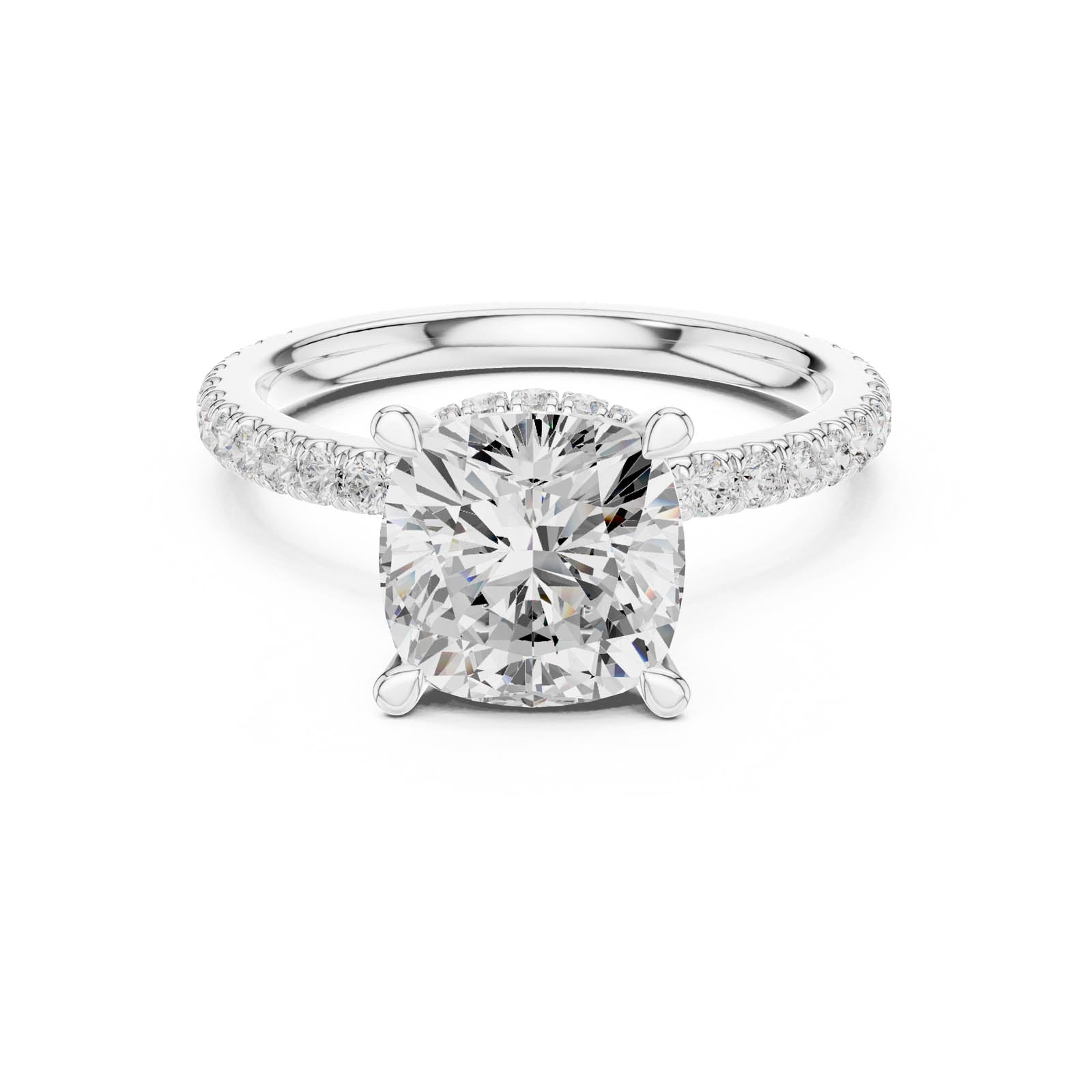 3.58 Ct. Cushion Cut Diamond Ring with Double Hidden Halo and Pavé Band (DDLR-1017)