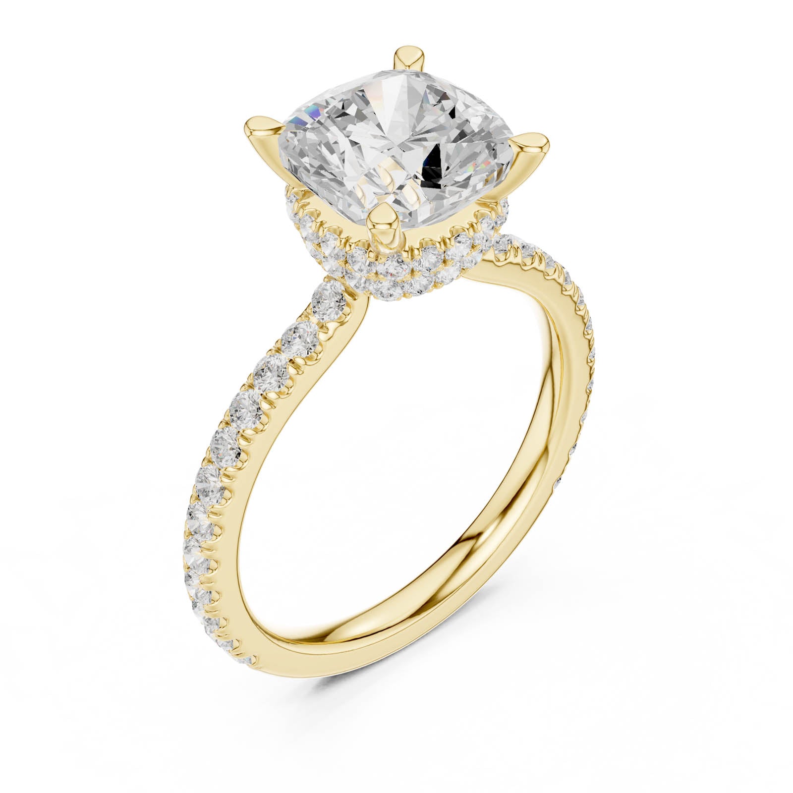 3.58 Ct. Cushion Cut Diamond Ring with Double Hidden Halo and Pavé Band (DDLR-1017)