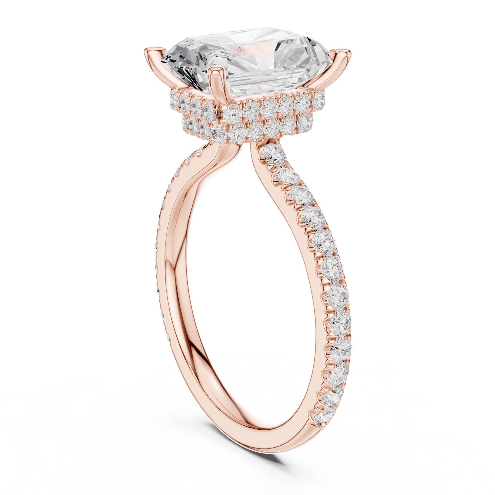 4.41 Ct. Radiant Cut Diamond Ring with Double Hidden Halo and Pavé Band (DDLR-1019) 10
