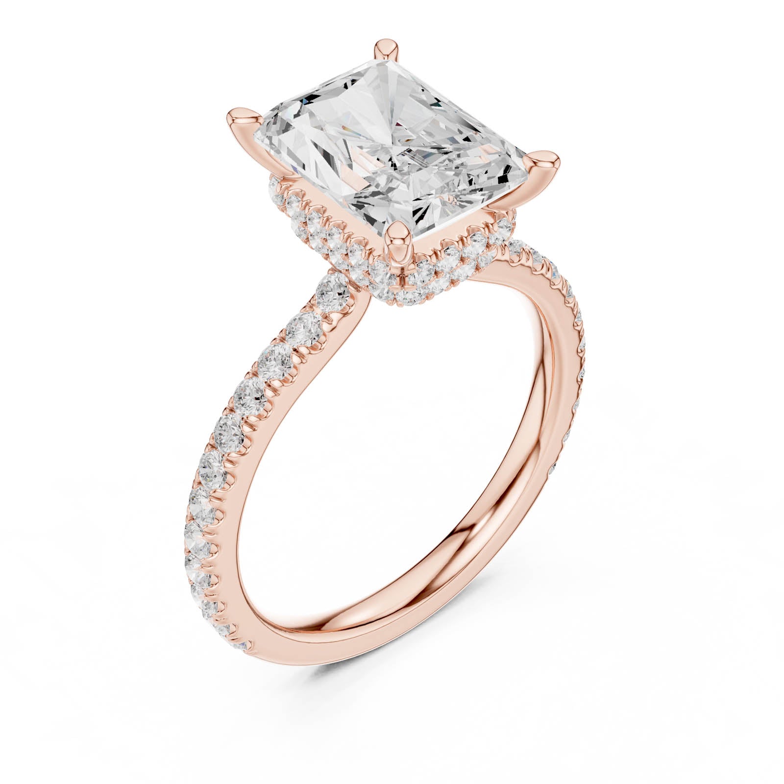 4.41 Ct. Radiant Cut Diamond Ring with Double Hidden Halo and Pavé Band (DDLR-1019) 13