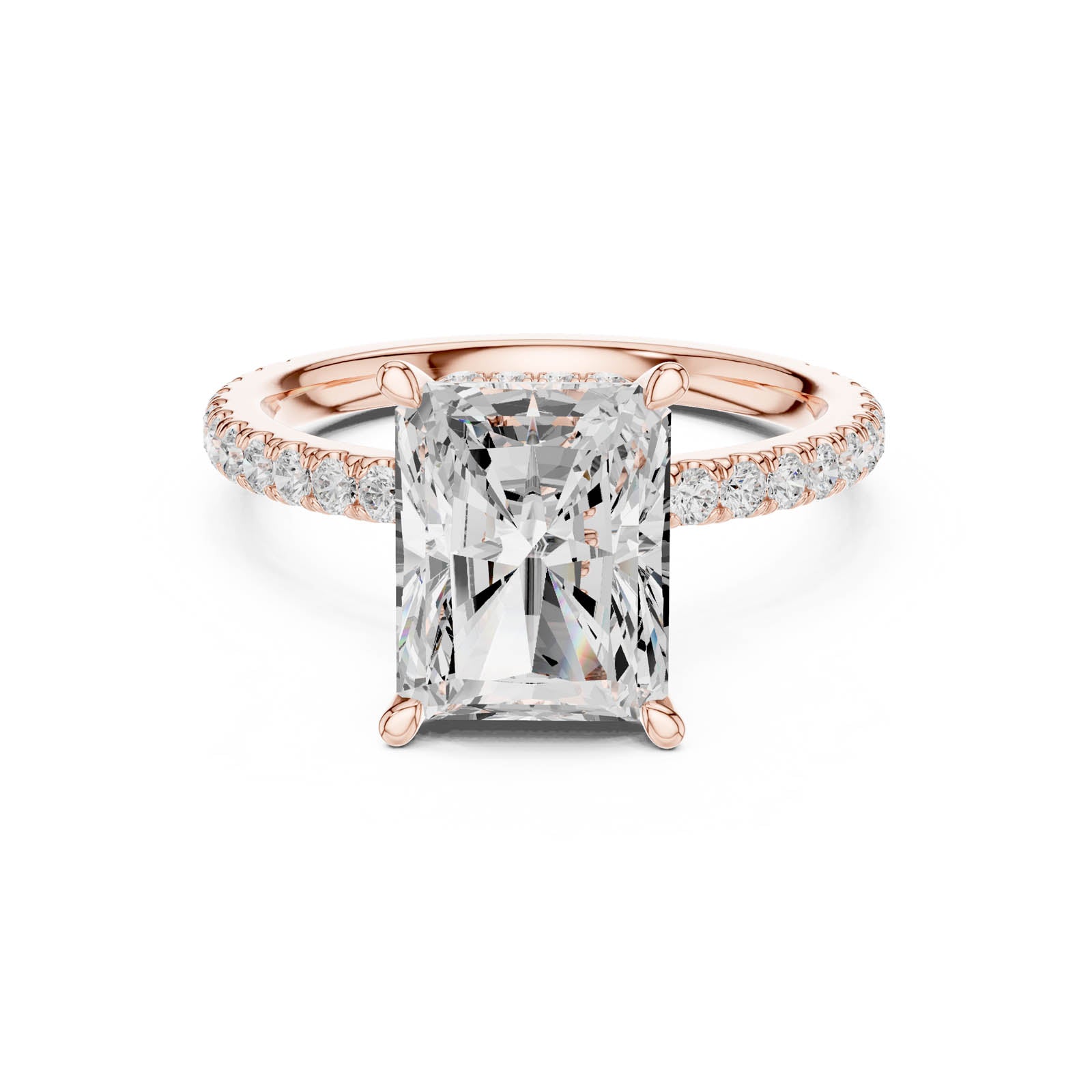 4.41 Ct. Radiant Cut Diamond Ring with Double Hidden Halo and Pavé Band (DDLR-1019) 9