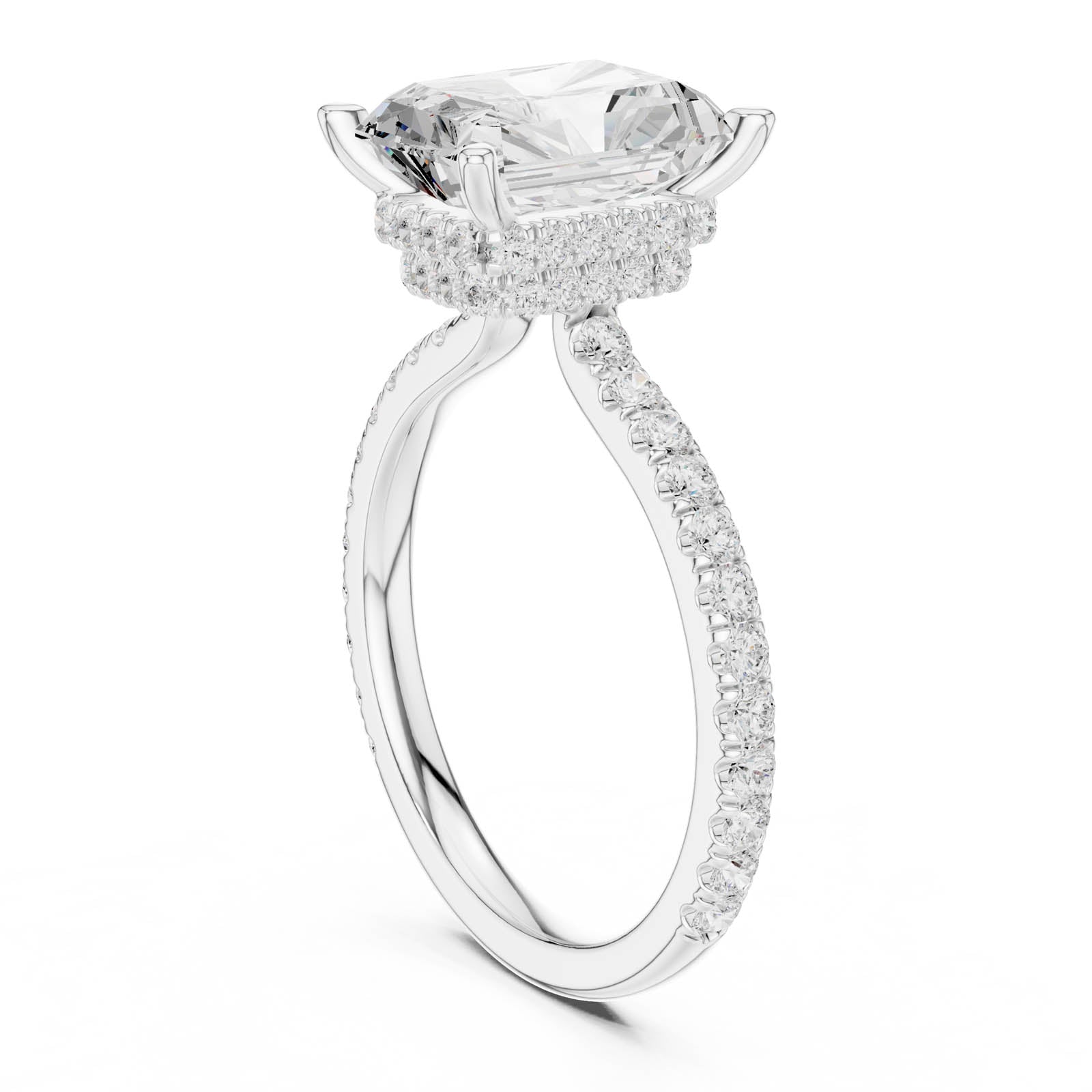 4.41 Ct. Radiant Cut Diamond Ring with Double Hidden Halo and Pavé Band (DDLR-1019) 5
