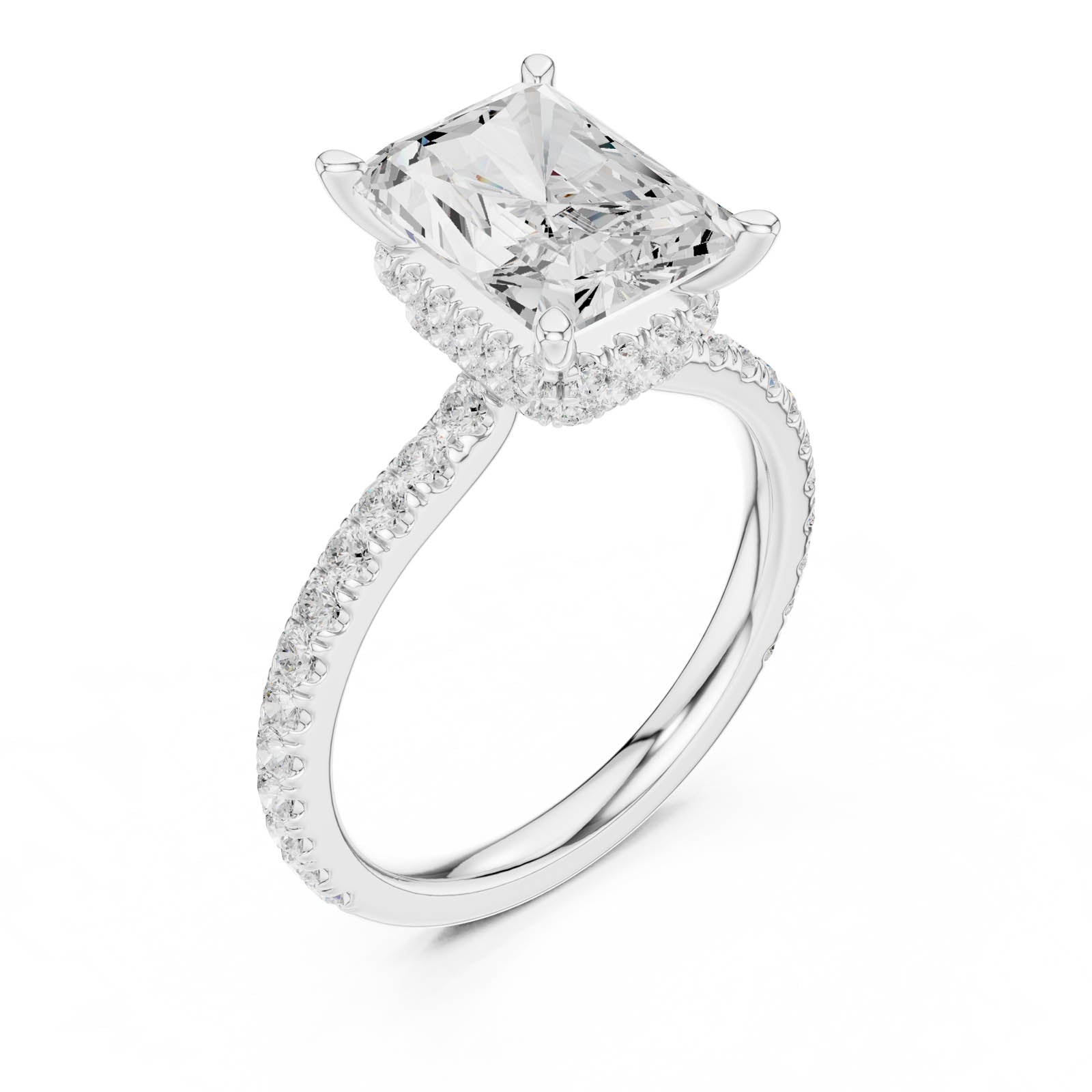 4.41 Ct. Radiant Cut Diamond Ring with Double Hidden Halo and Pavé Band (DDLR-1019) 8