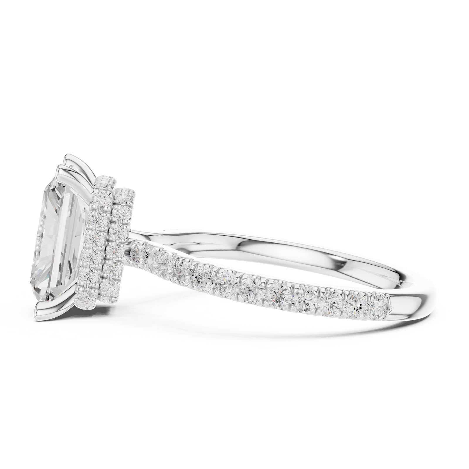 4.41 Ct. Radiant Cut Diamond Ring with Double Hidden Halo and Pavé Band (DDLR-1019) 11