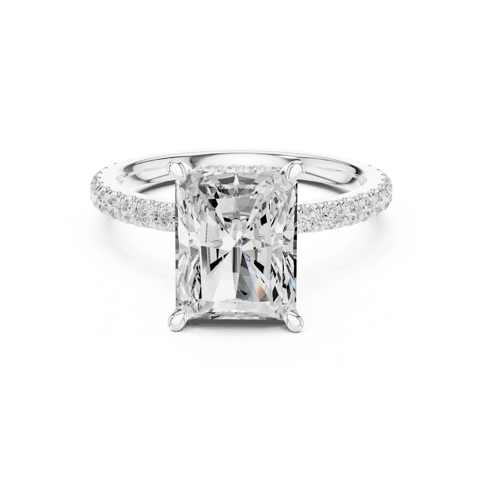 4.41 Ct. Radiant Cut Diamond Ring with Double Hidden Halo and Pavé Band (DDLR-1019)