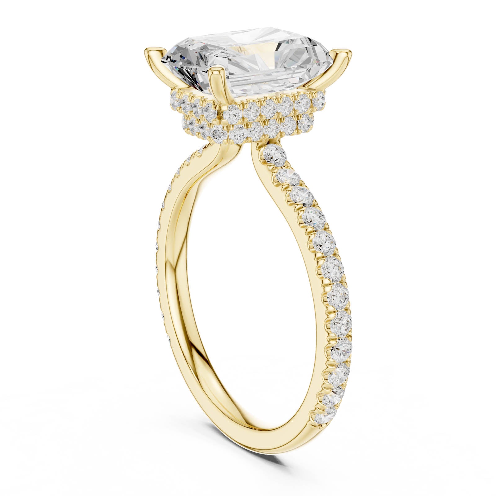 4.41 Ct. Radiant Cut Diamond Ring with Double Hidden Halo and Pavé Band (DDLR-1019) 7