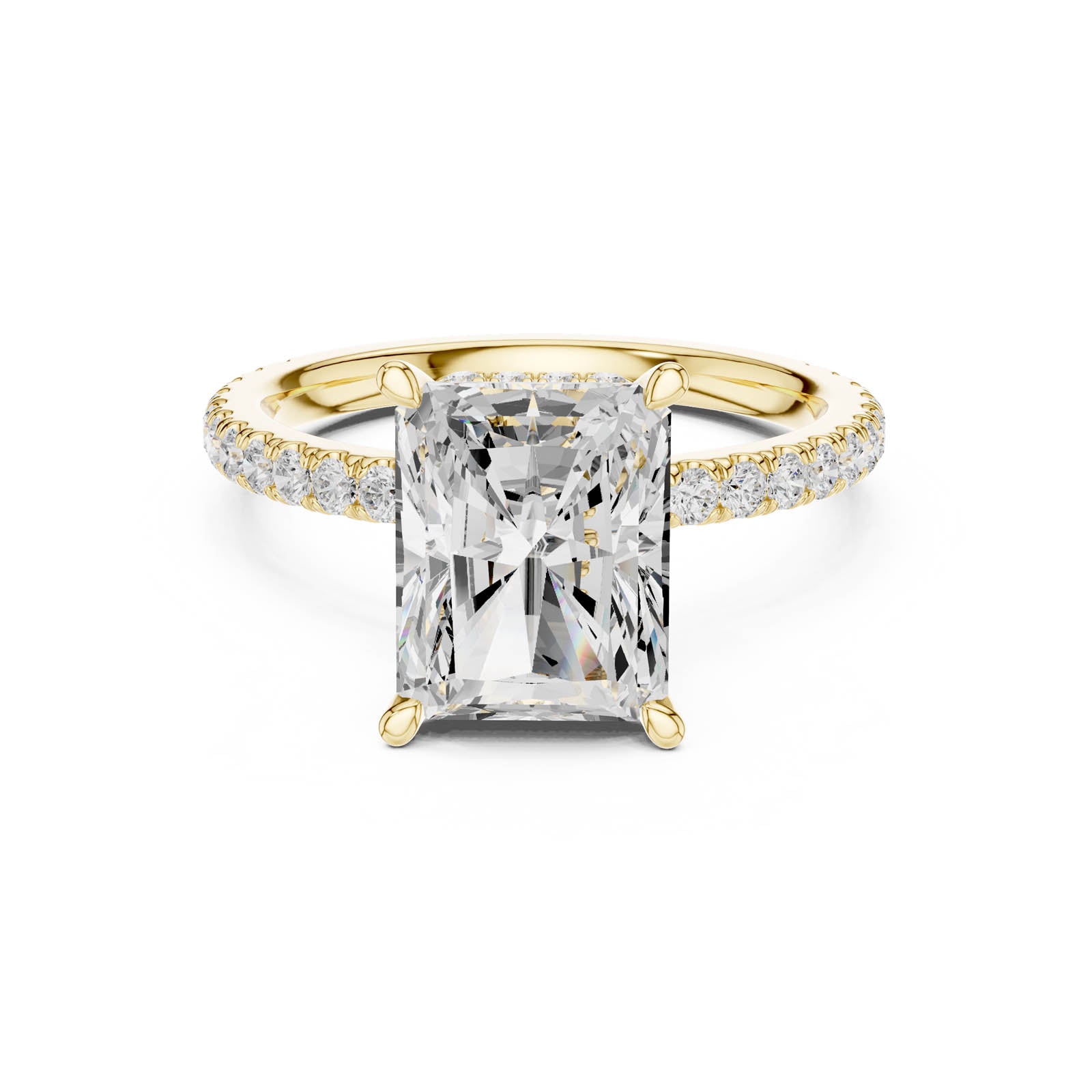 4.41 Ct. Radiant Cut Diamond Ring with Double Hidden Halo and Pavé Band (DDLR-1019) 6