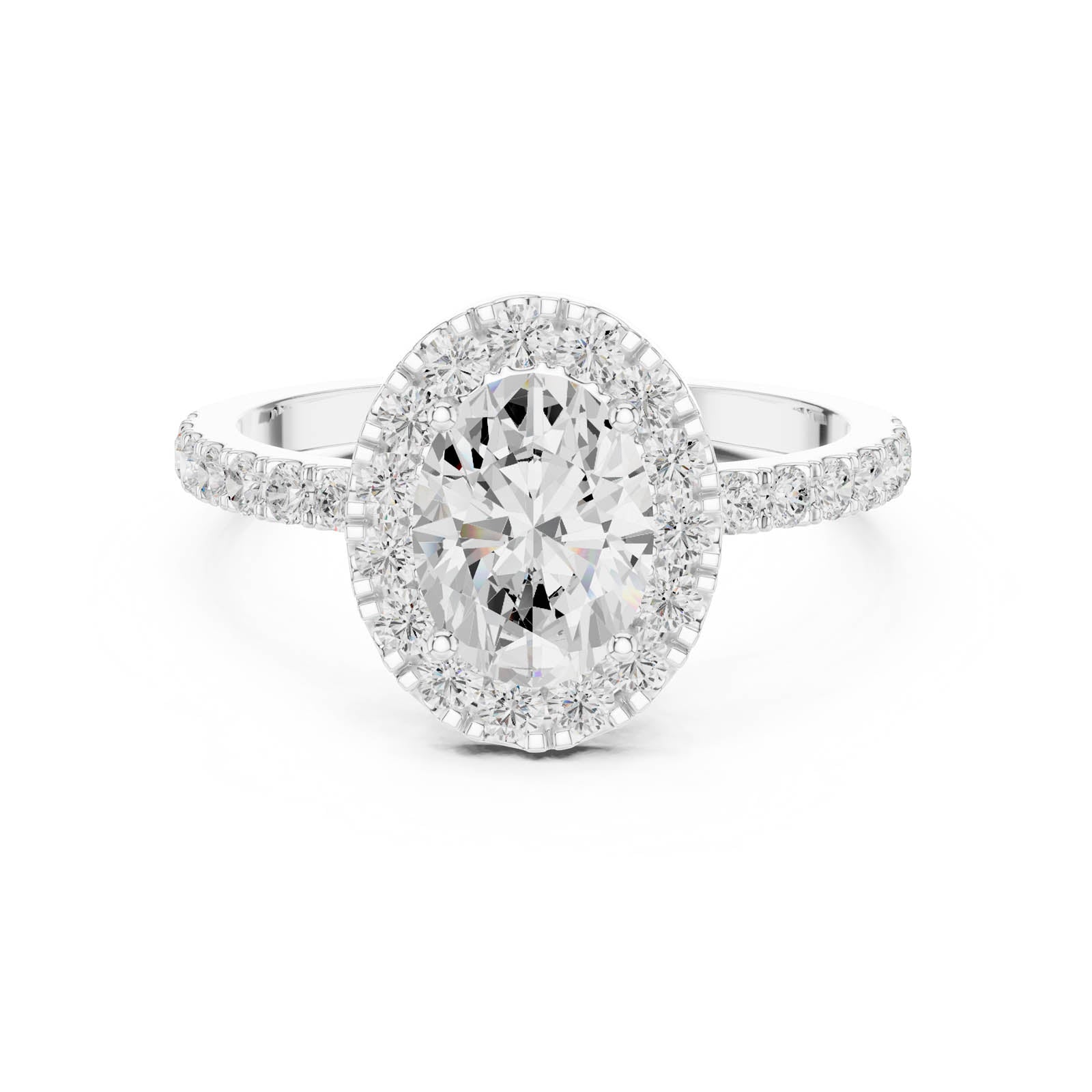 1.79 Ct. Oval Diamond Halo Ring with Pavé Band (DDLR-1054)