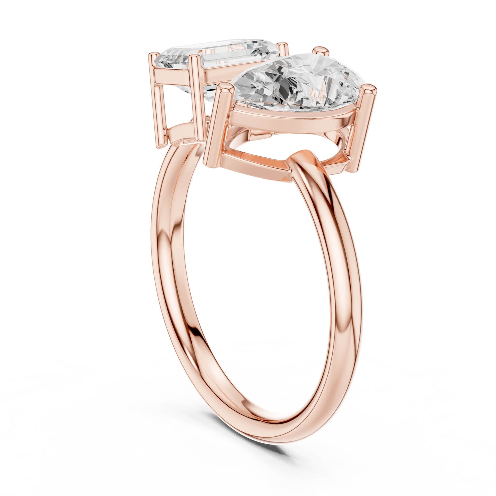 2.10 Ct. Emerald Cut and Pear Shape Diamond Toi et Moi Ring with Dual-Prong Setting (DDLR-1057) 8