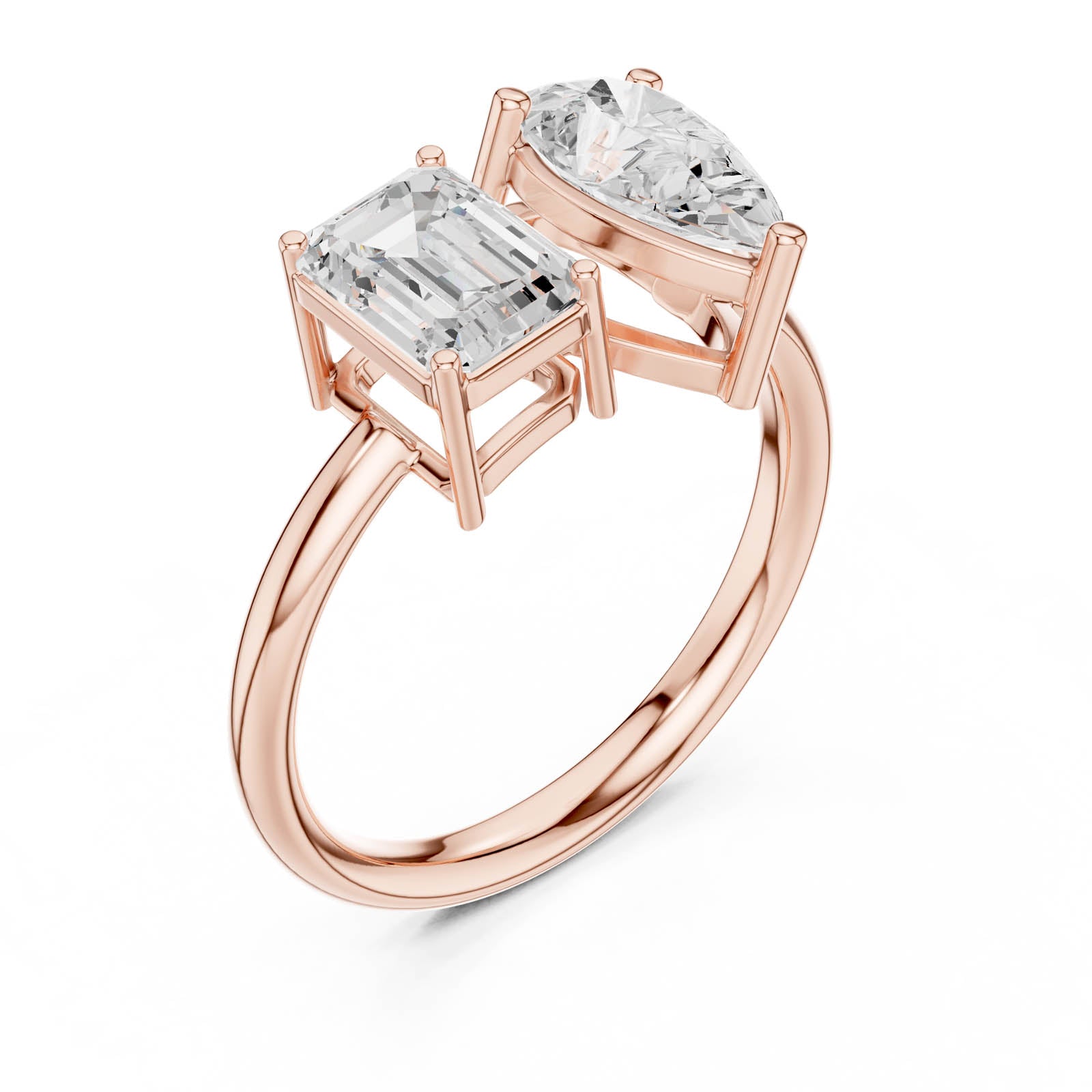2.10 Ct. Emerald Cut and Pear Shape Diamond Toi et Moi Ring with Dual-Prong Setting (DDLR-1057) 9