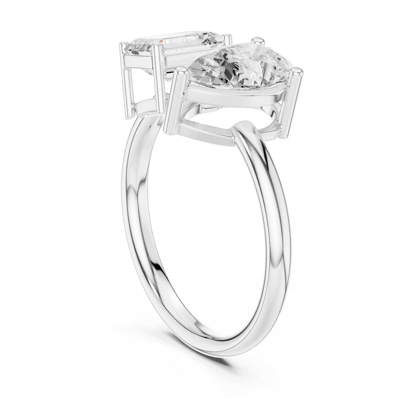2.10 Ct. Emerald Cut and Pear Shape Diamond Toi et Moi Ring with Dual-Prong Setting (DDLR-1057) 11
