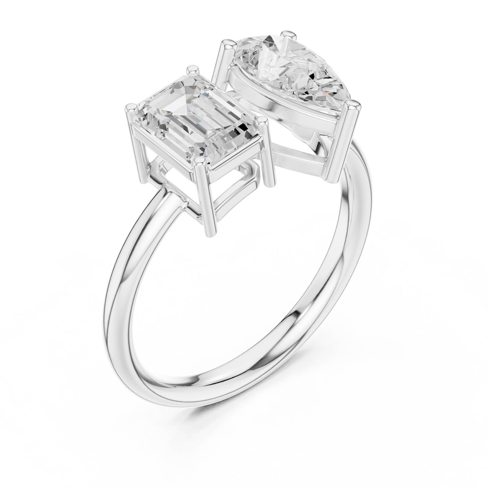 2.10 Ct. Emerald Cut and Pear Shape Diamond Toi et Moi Ring with Dual-Prong Setting (DDLR-1057)