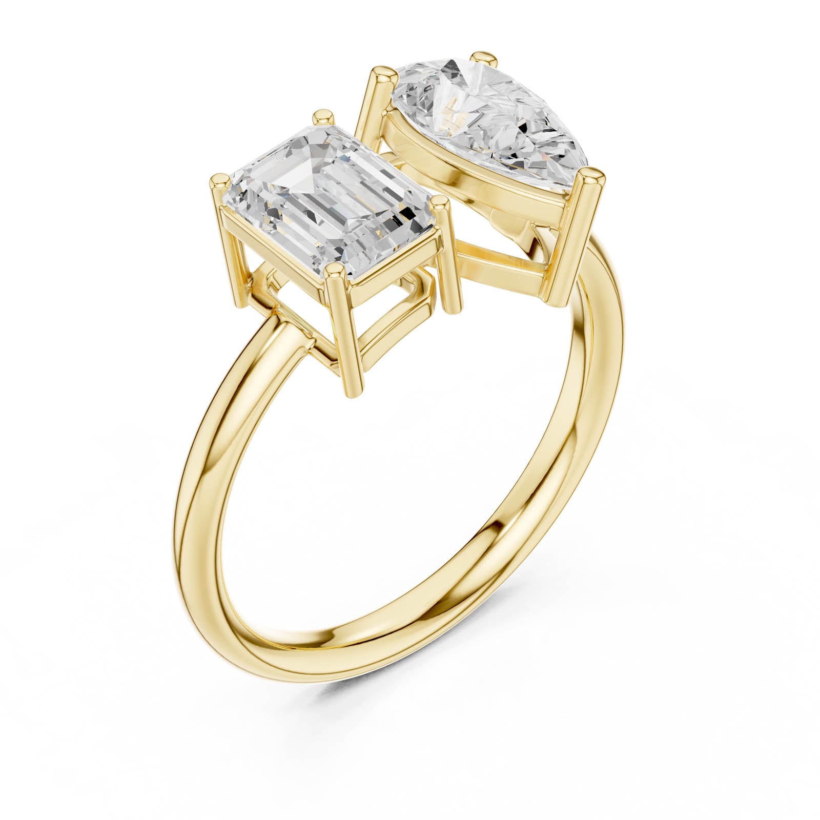 2.10 Ct. Emerald Cut and Pear Shape Diamond Toi et Moi Ring with Dual-Prong Setting (DDLR-1057) 10