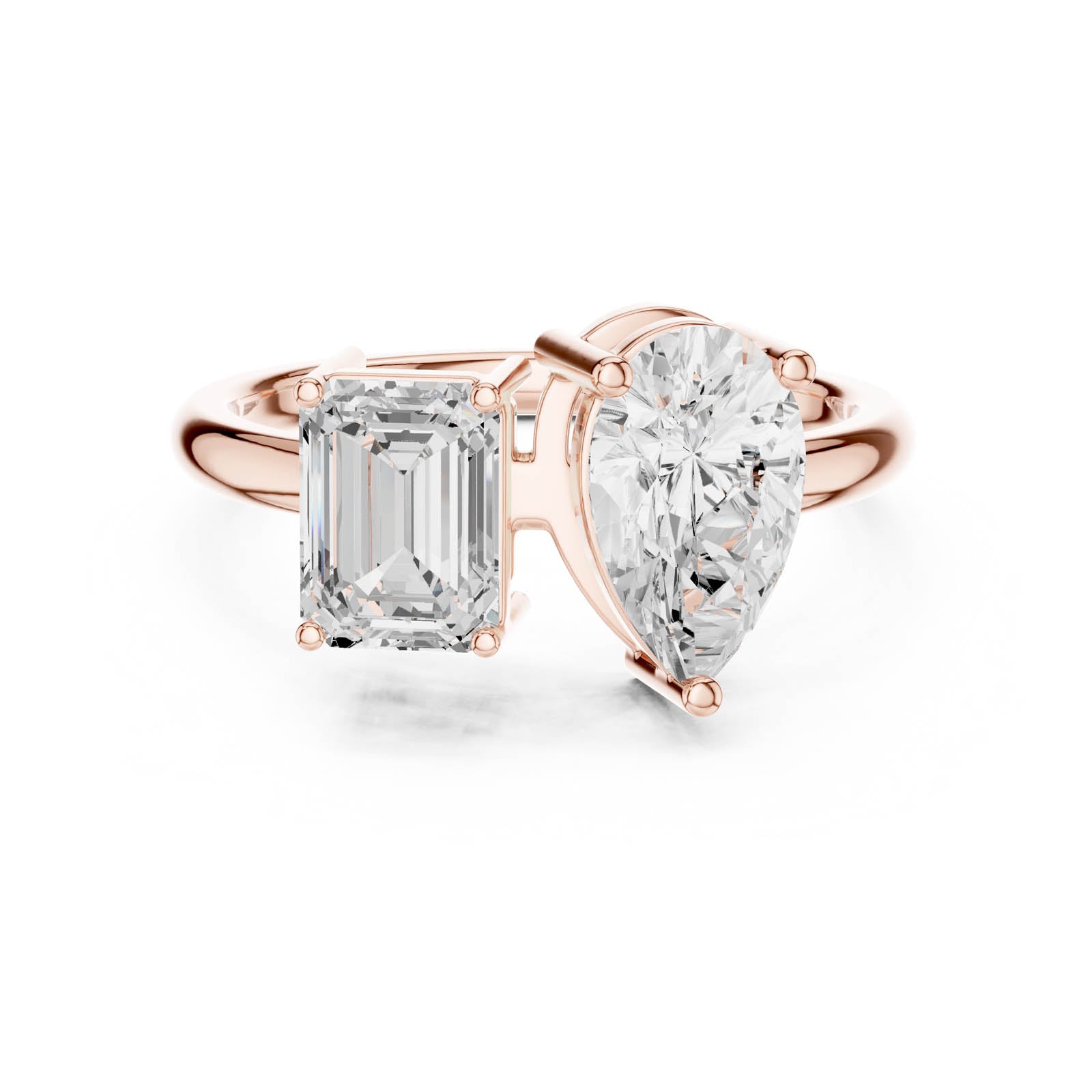 2.10 Ct. Emerald Cut and Pear Shape Diamond Toi et Moi Ring with Dual-Prong Setting (DDLR-1057) 4