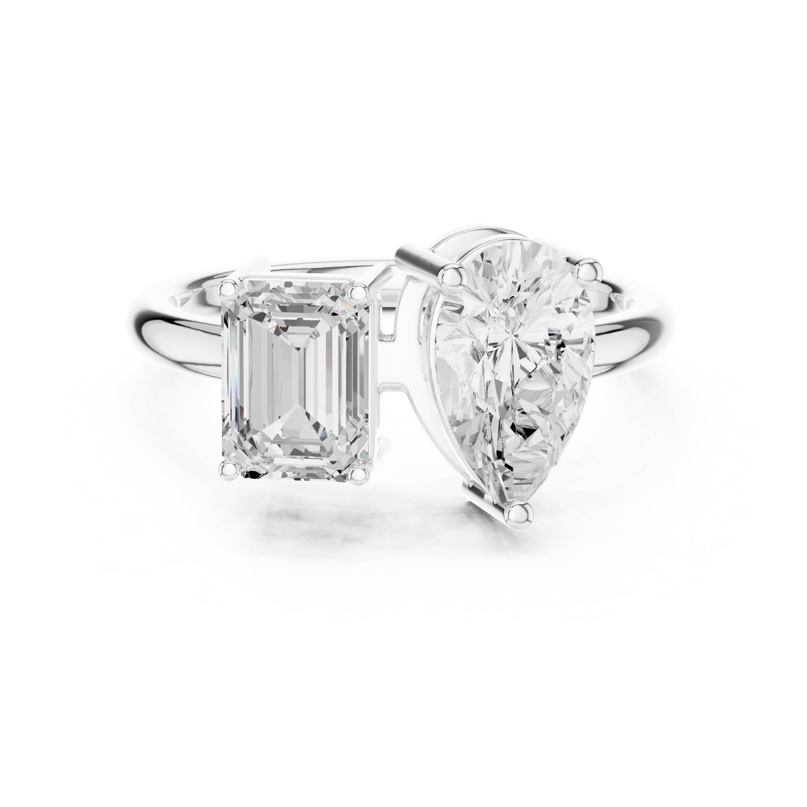 2.10 Ct. Emerald Cut and Pear Shape Diamond Toi et Moi Ring with Dual-Prong Setting (DDLR-1057) 6