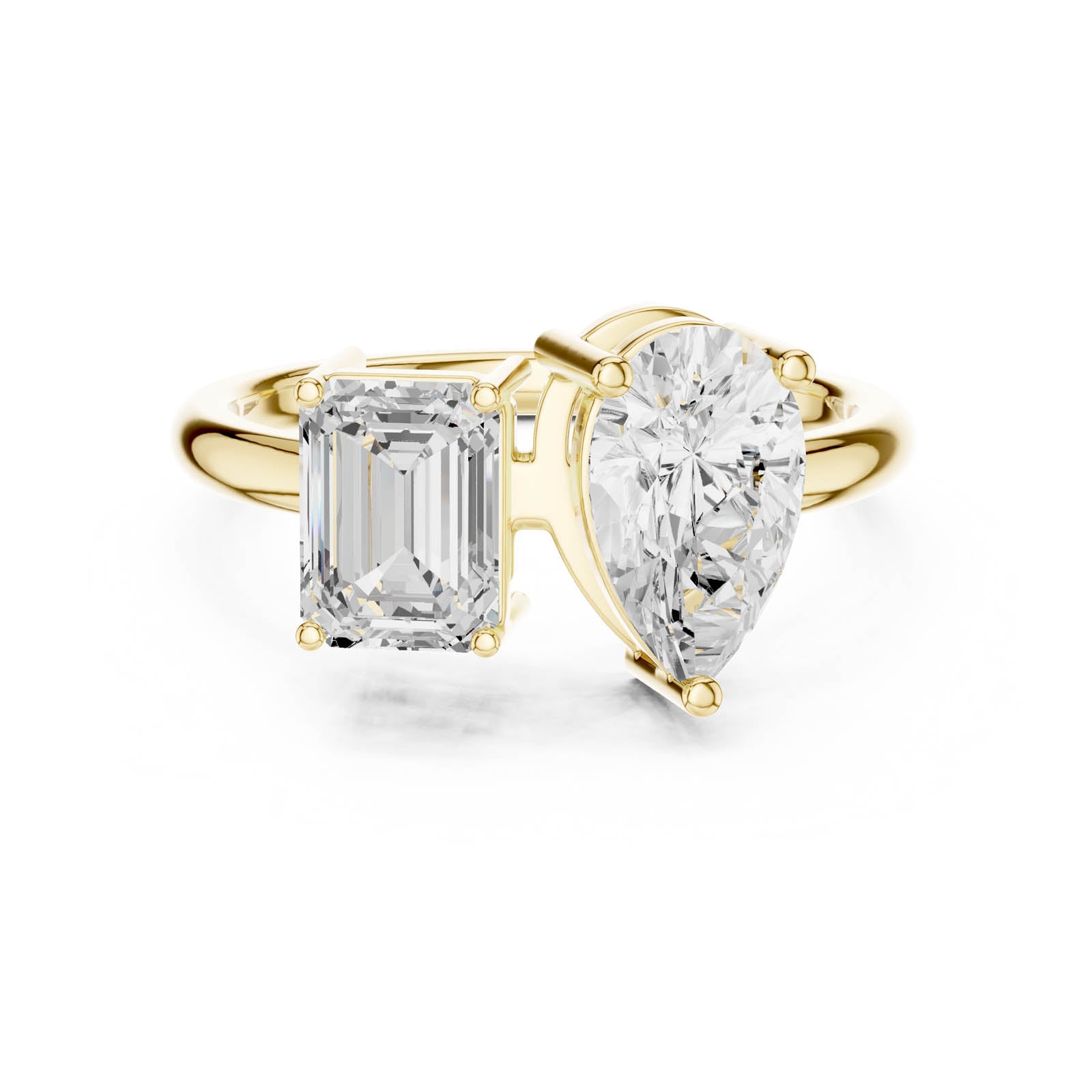 2.10 Ct. Emerald Cut and Pear Shape Diamond Toi et Moi Ring with Dual-Prong Setting (DDLR-1057)