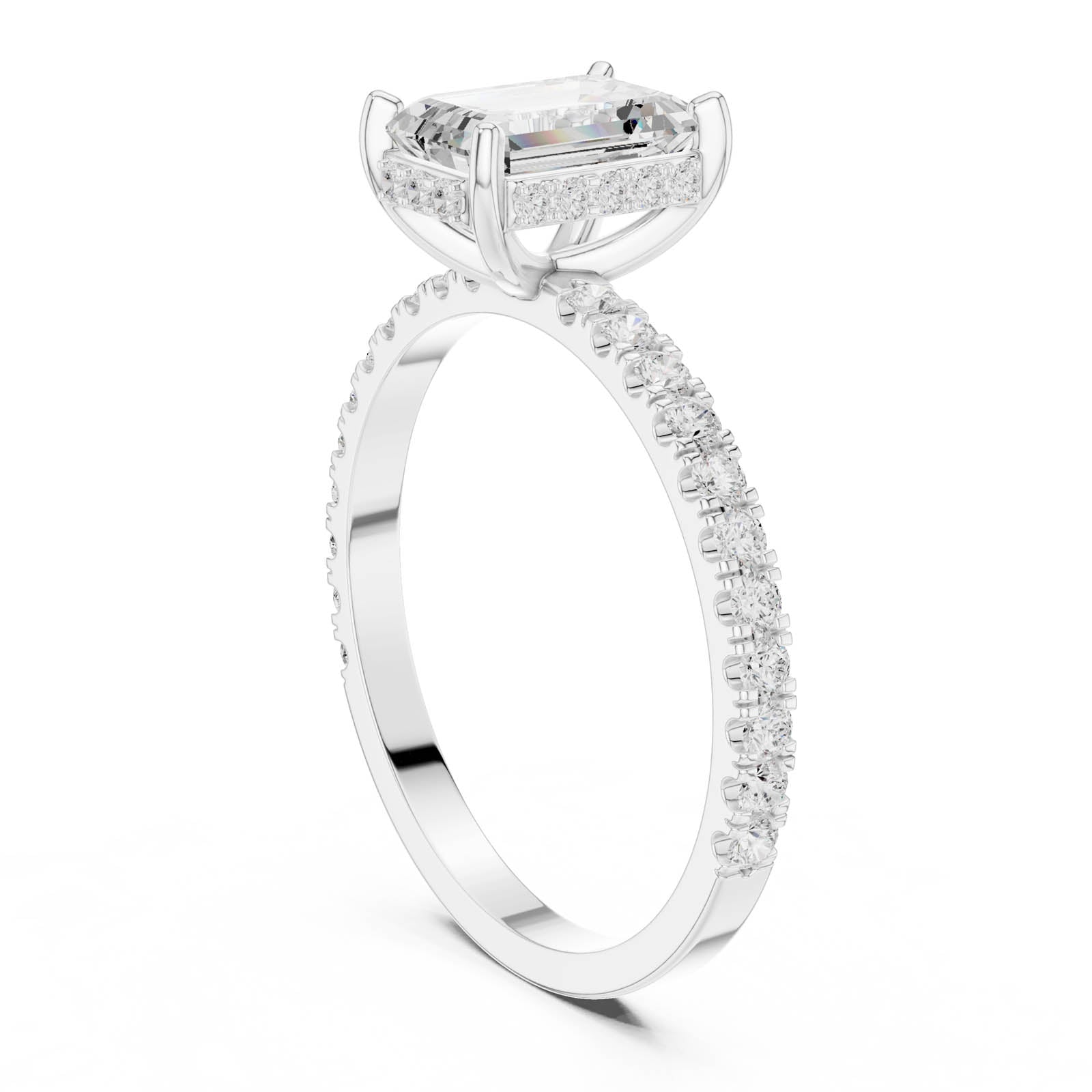 1.34 Ct. Emerald Cut Diamond Ring with Hidden Halo and Pavé Band (DDLR-1065) 4
