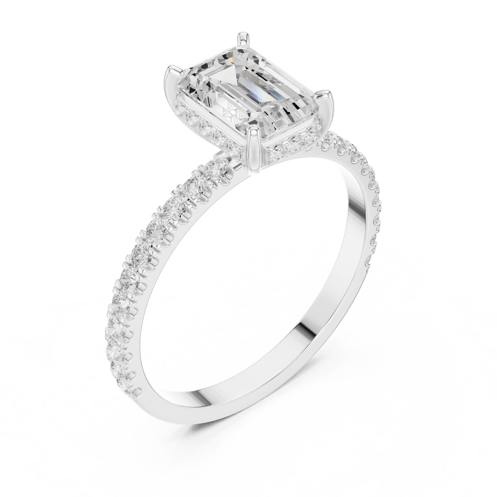 1.34 Ct. Emerald Cut Diamond Ring with Hidden Halo and Pavé Band (DDLR-1065) 5