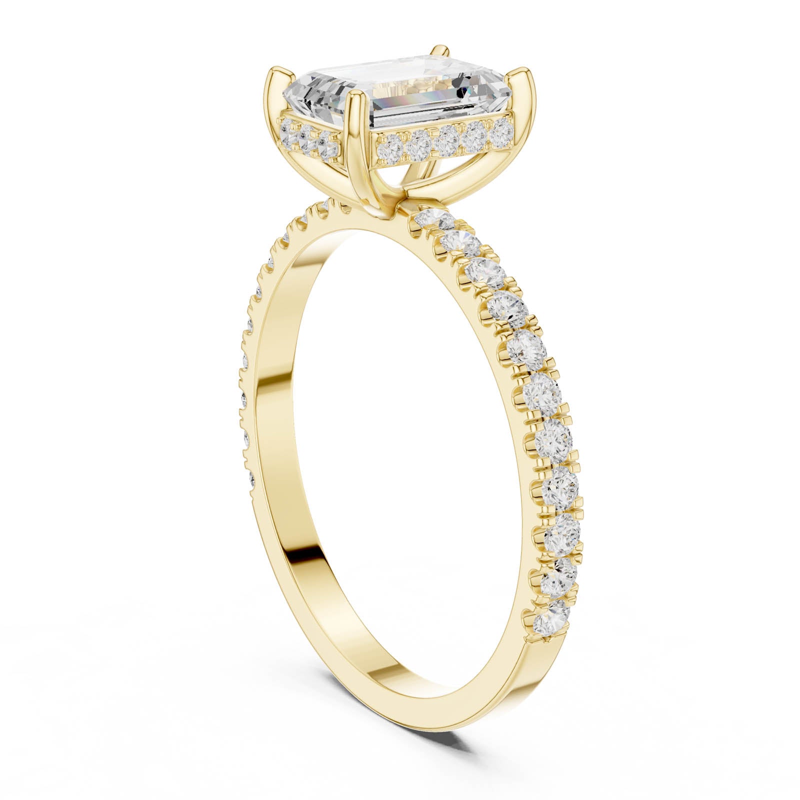 1.34 Ct. Emerald Cut Diamond Ring with Hidden Halo and Pavé Band (DDLR-1065) 6