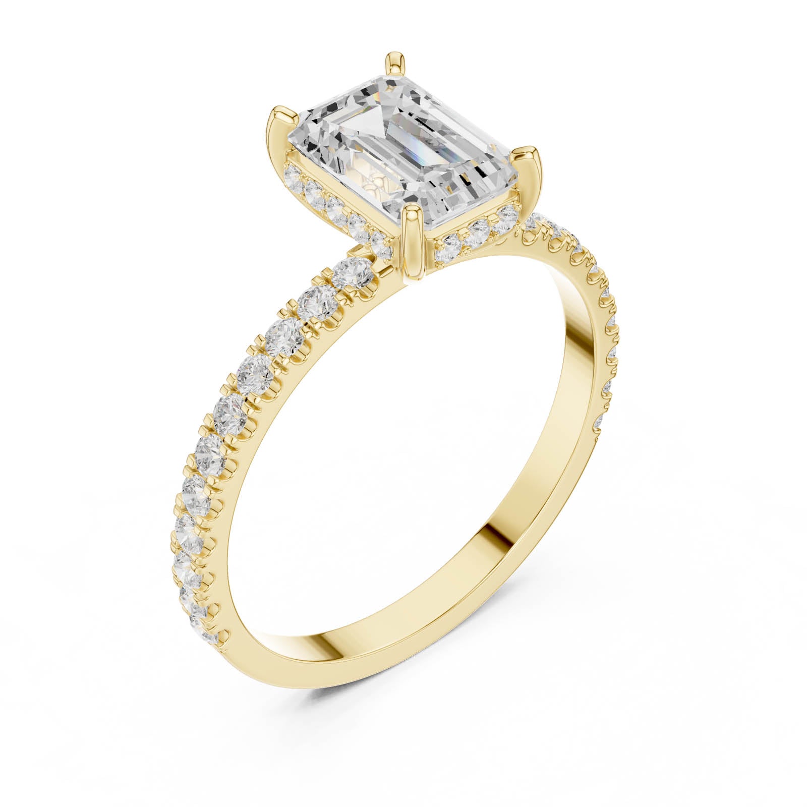 1.34 Ct. Emerald Cut Diamond Ring with Hidden Halo and Pavé Band (DDLR-1065) 7