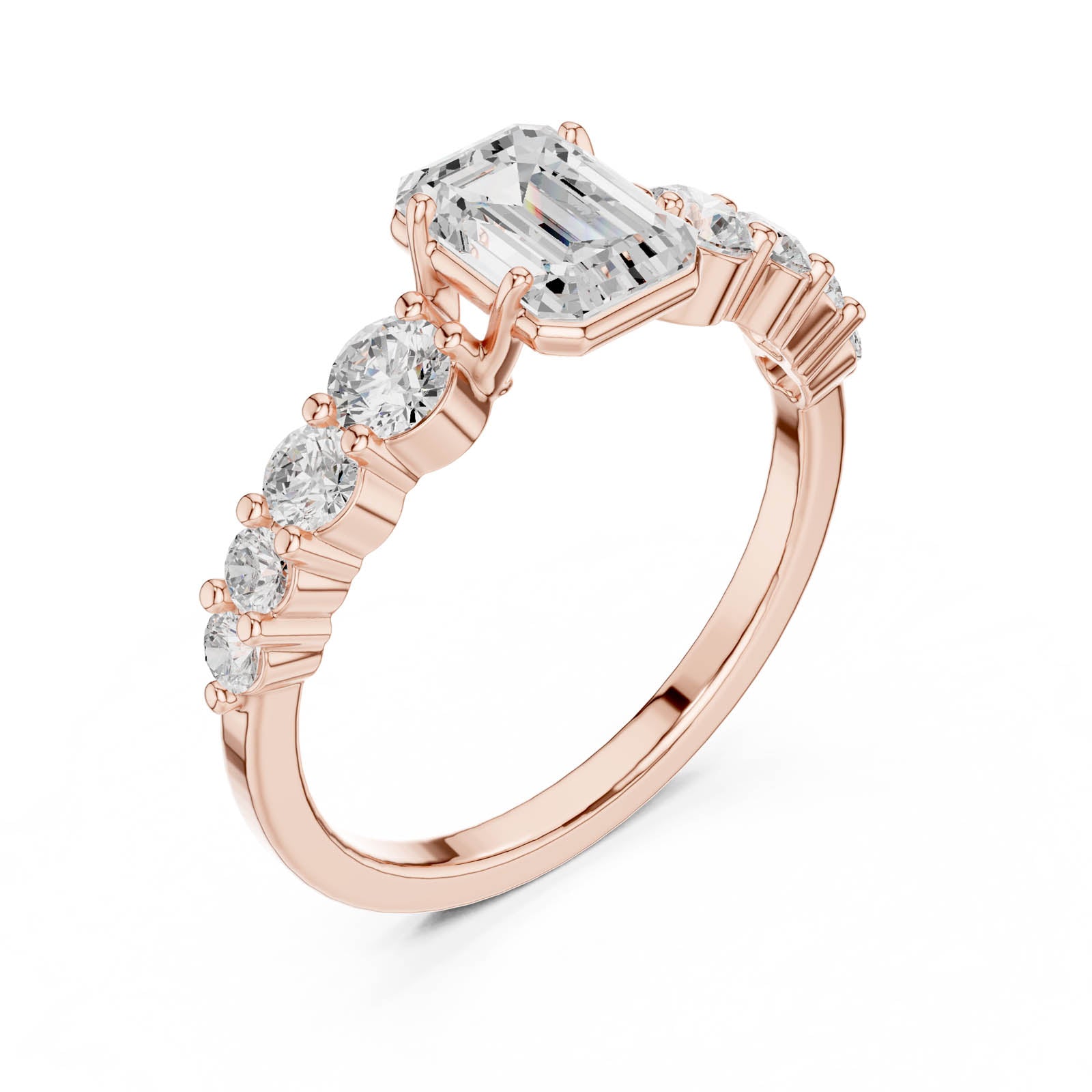 1.48 Ct. Emerald Cut Diamond Ring with Tapered Round Side Stones (DDLR-1068) 9