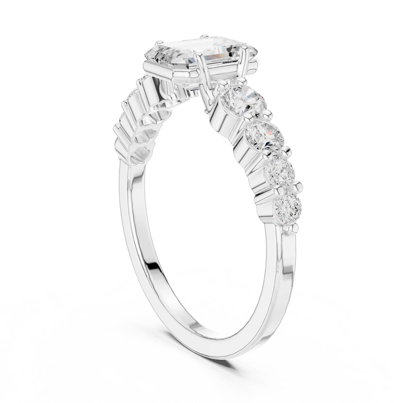 1.48 Ct. Emerald Cut Diamond Ring with Tapered Round Side Stones (DDLR-1068) 10