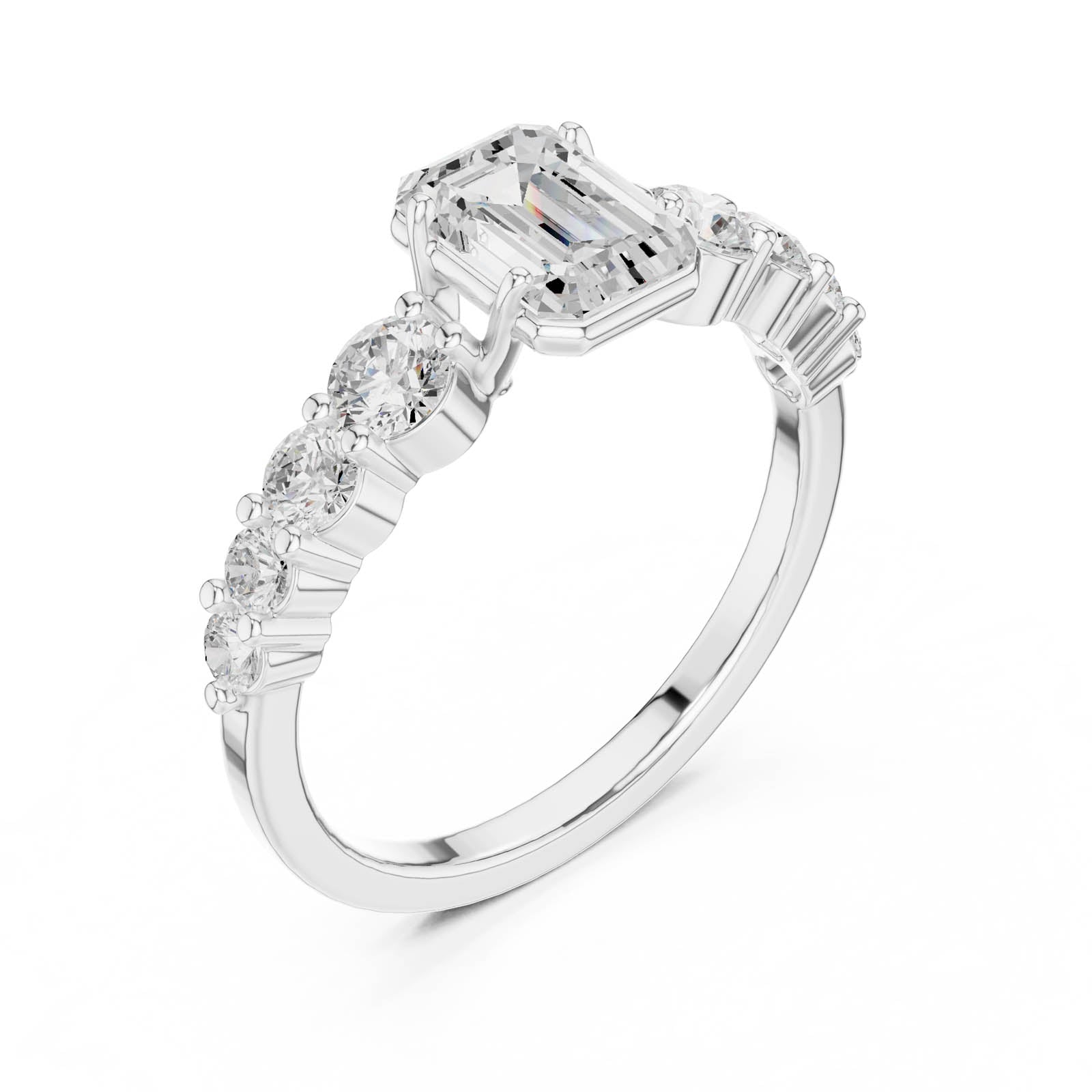 1.48 Ct. Emerald Cut Diamond Ring with Tapered Round Side Stones (DDLR-1068) 12