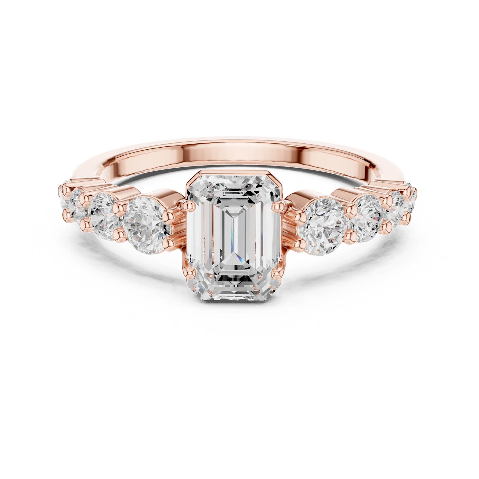 1.48 Ct. Emerald Cut Diamond Ring with Tapered Round Side Stones (DDLR-1068) 5