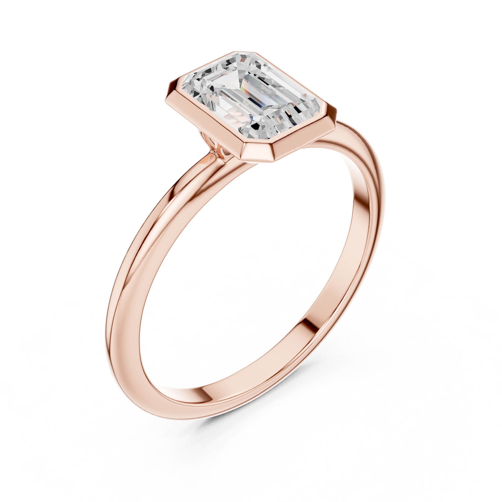 1.00 Ct. Emerald Cut Diamond Bezel Ring with Polished Band (DDLR-1075) 9