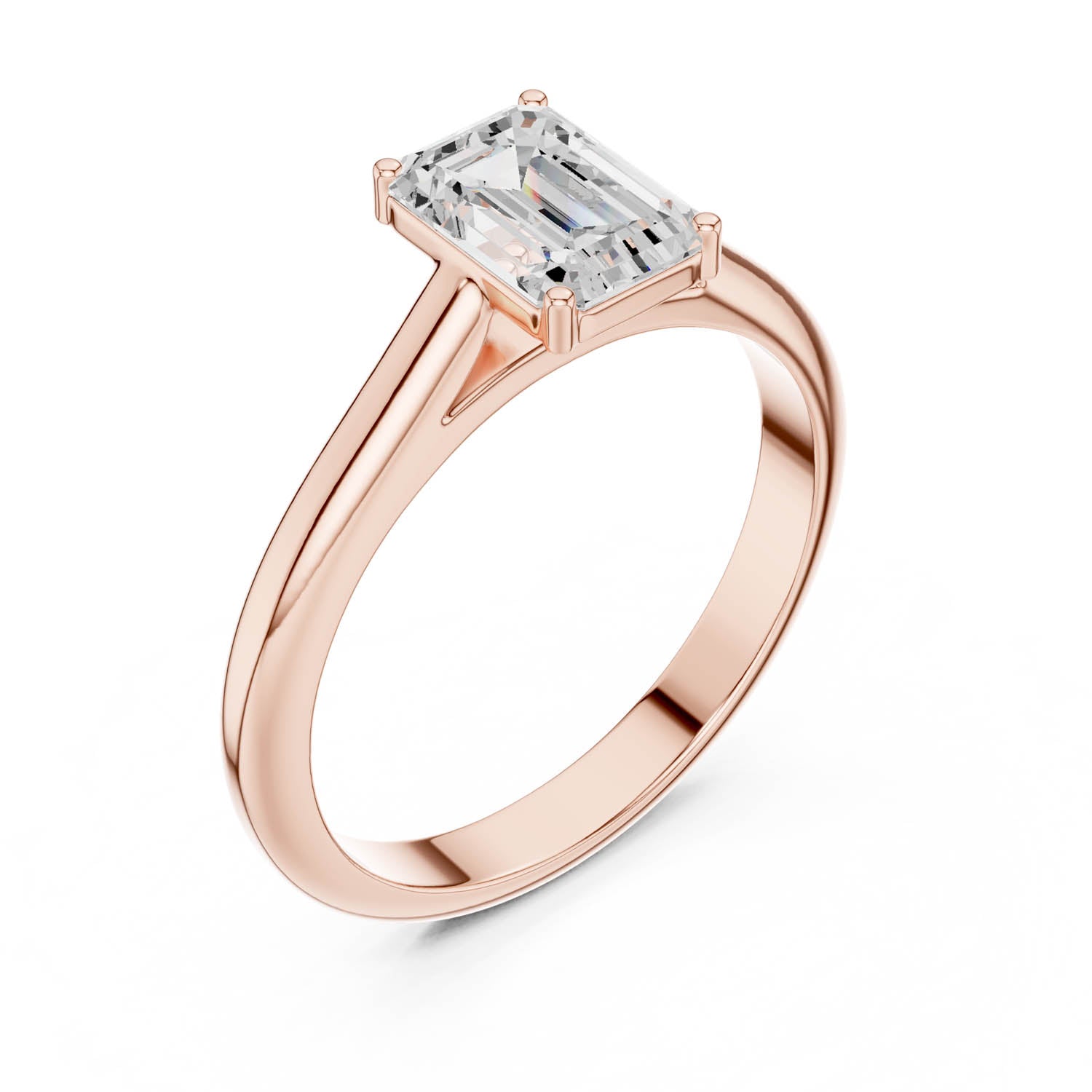 1.00 Ct. Emerald Cut Diamond Solitaire Ring with Tapered Band (DDLR-1077) 9