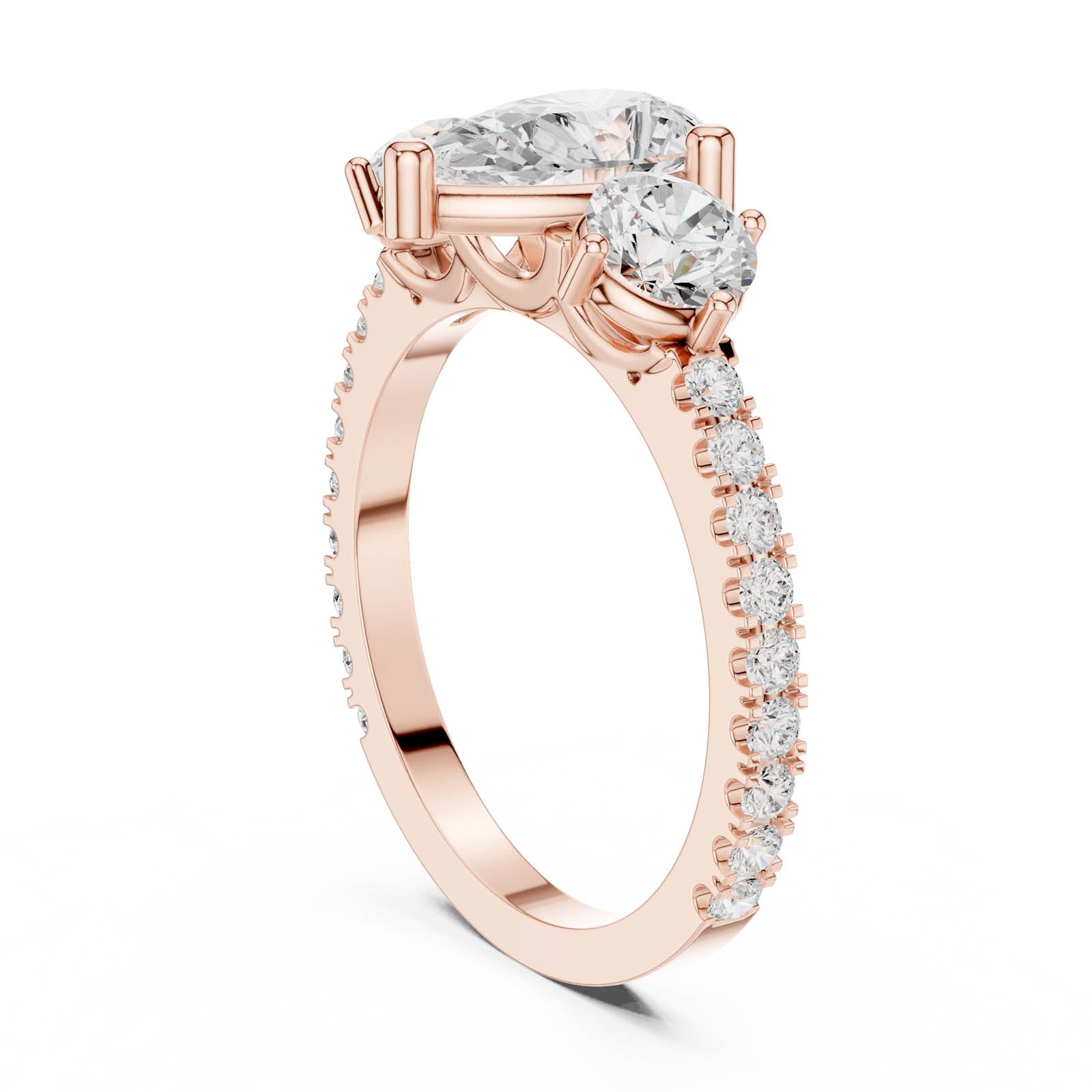2.00 Ct. Pear Shape Diamond Three-Stone Ring with Round Side Stones and Pavé Band (DDLR-1096) 8