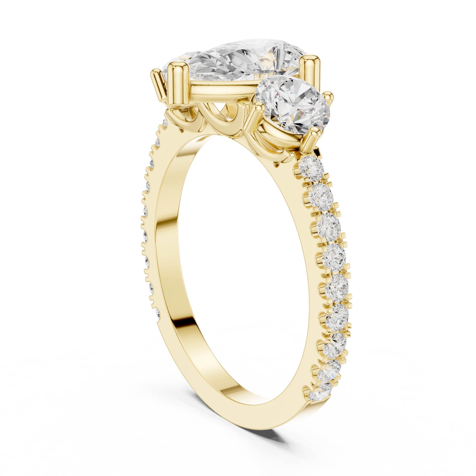 2.00 Ct. Pear Shape Diamond Three-Stone Ring with Round Side Stones and Pavé Band (DDLR-1096) 12