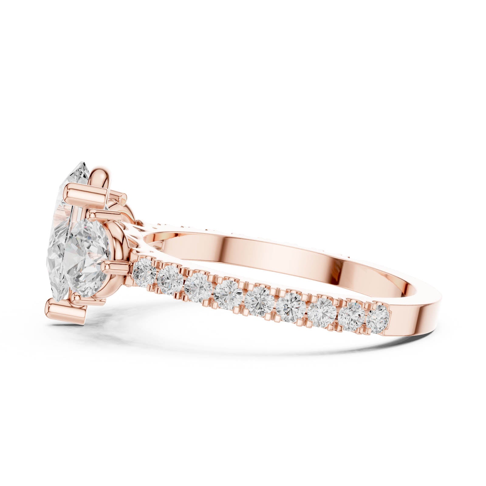 2.00 Ct. Pear Shape Diamond Three-Stone Ring with Round Side Stones and Pavé Band (DDLR-1096) 5