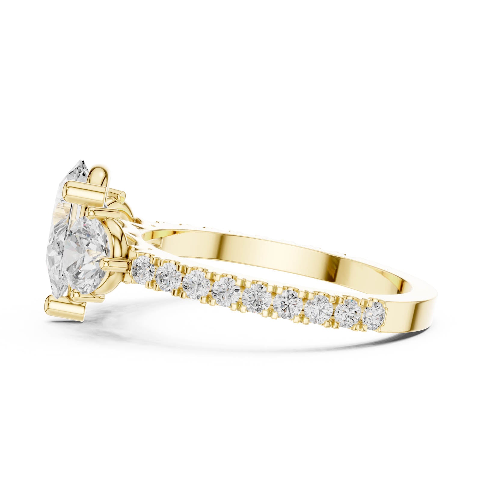 2.00 Ct. Pear Shape Diamond Three-Stone Ring with Round Side Stones and Pavé Band (DDLR-1096) 9