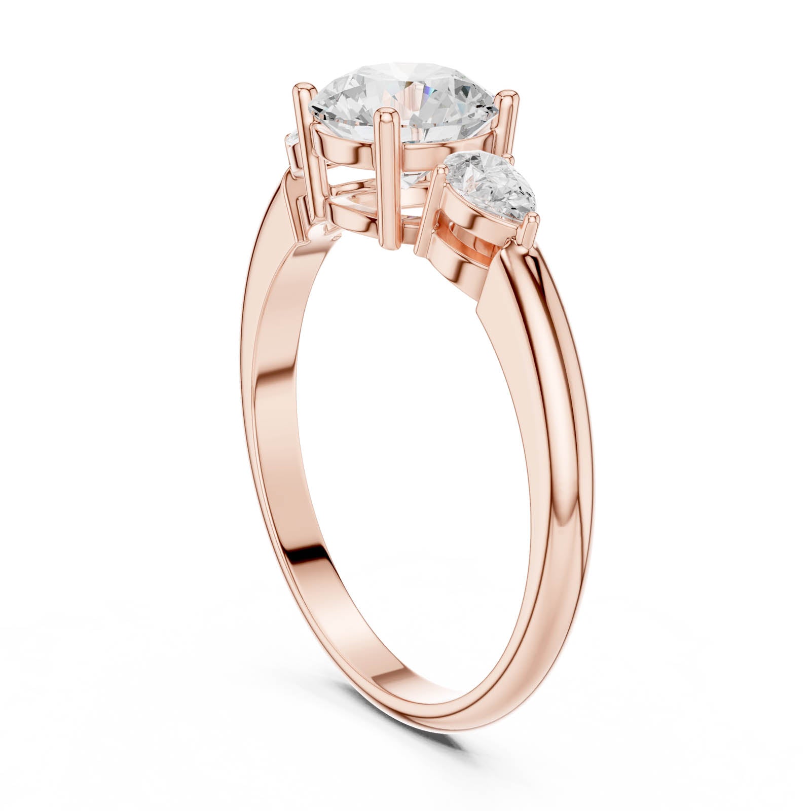 1.60 Ct. Round Diamond Three-Stone Ring with Pear Side Diamonds (DDLR-1101) 8