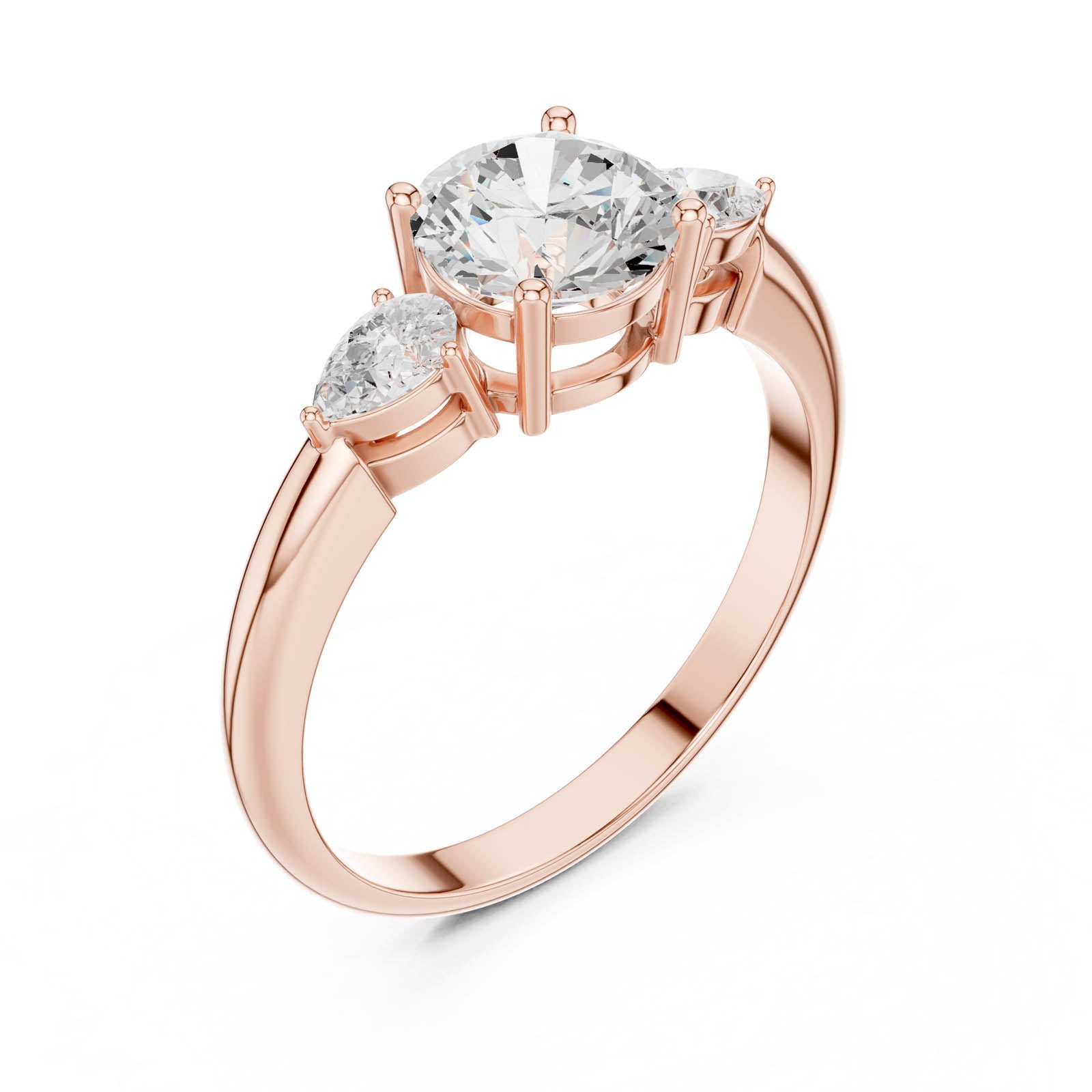 1.60 Ct. Round Diamond Three-Stone Ring with Pear Side Diamonds (DDLR-1101) 9