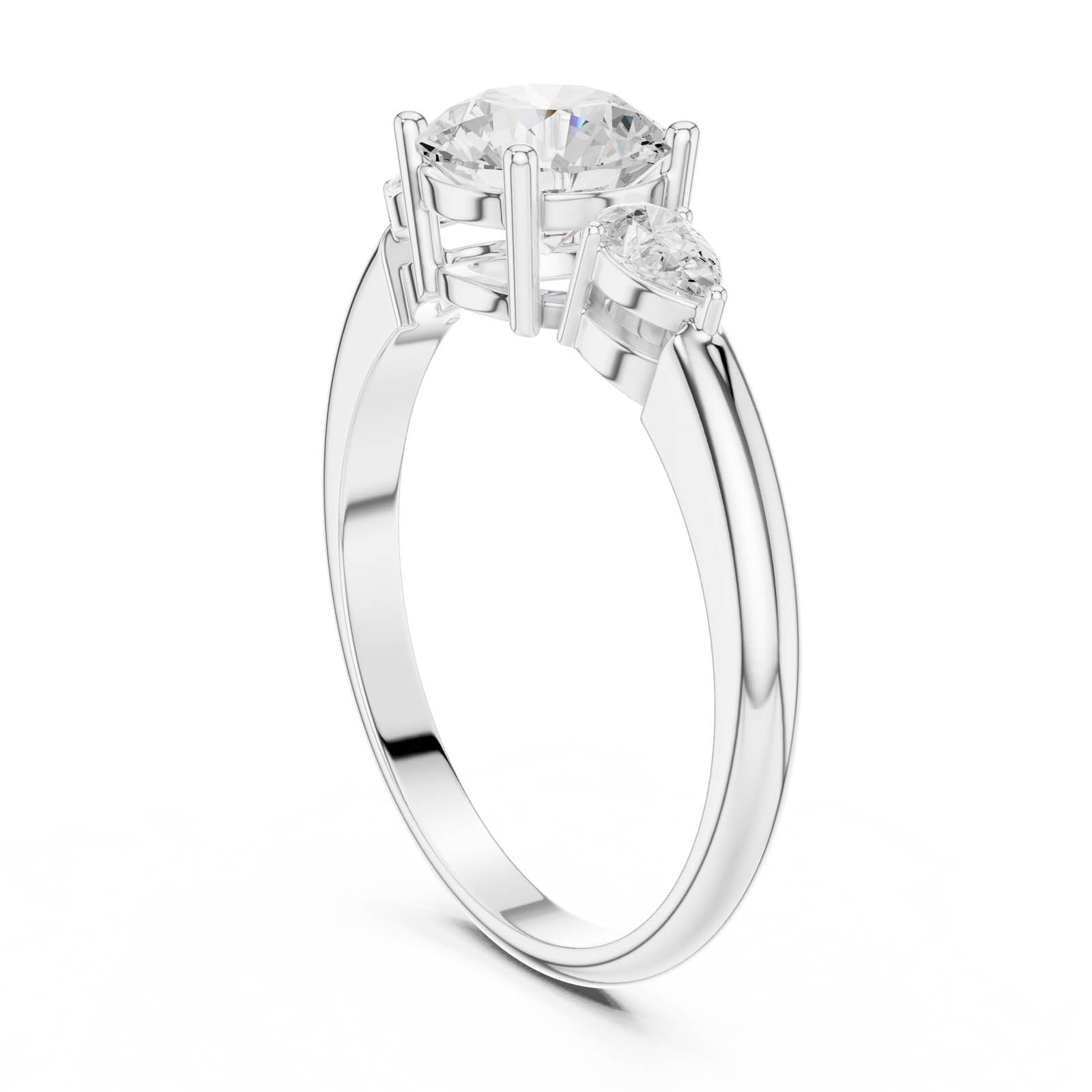 1.60 Ct. Round Diamond Three-Stone Ring with Pear Side Diamonds (DDLR-1101) 10