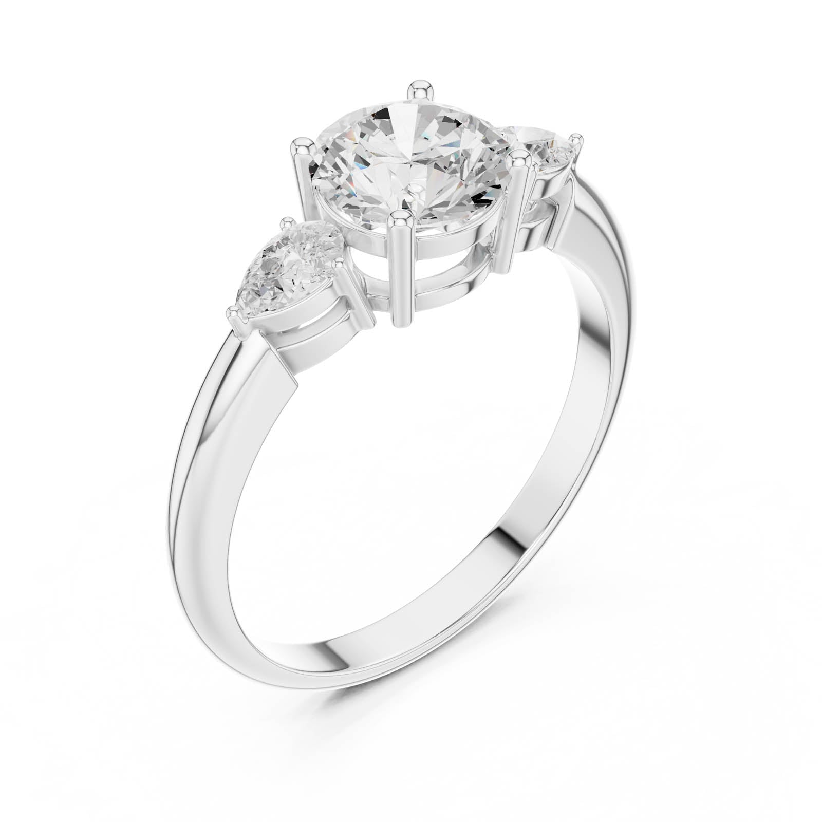 1.60 Ct. Round Diamond Three-Stone Ring with Pear Side Diamonds (DDLR-1101) 11