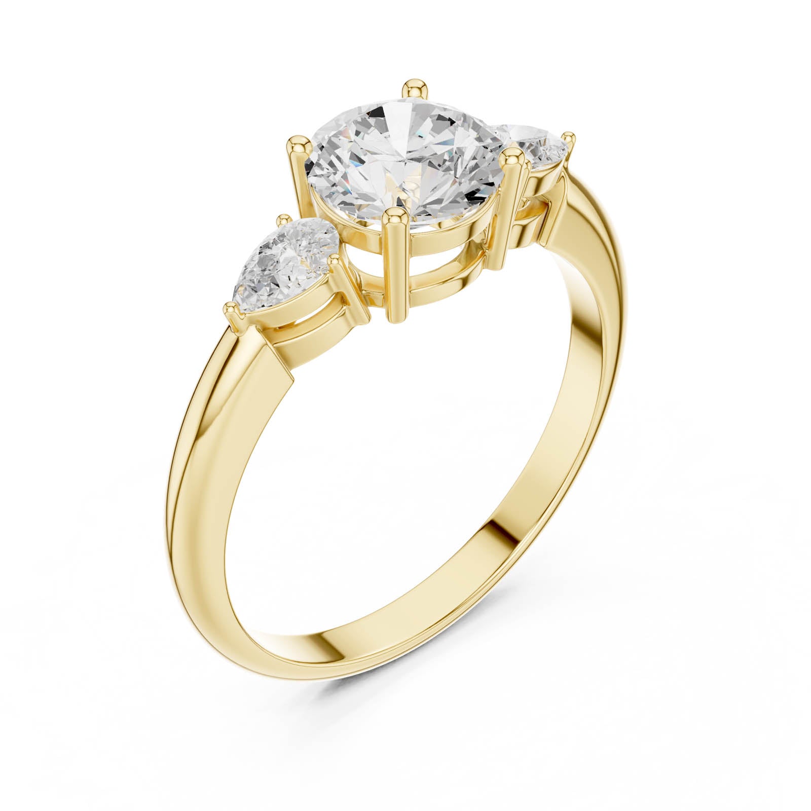 1.60 Ct. Round Diamond Three-Stone Ring with Pear Side Diamonds (DDLR-1101)