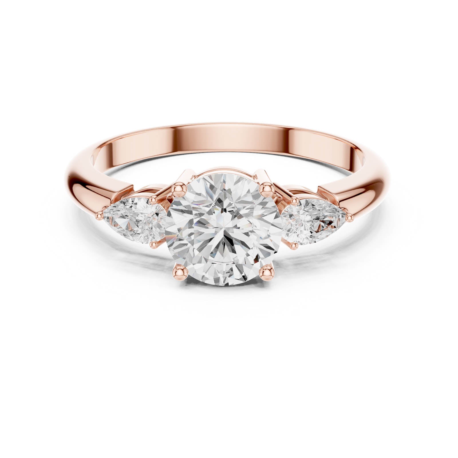 1.60 Ct. Round Diamond Three-Stone Ring with Pear Side Diamonds (DDLR-1101) 4