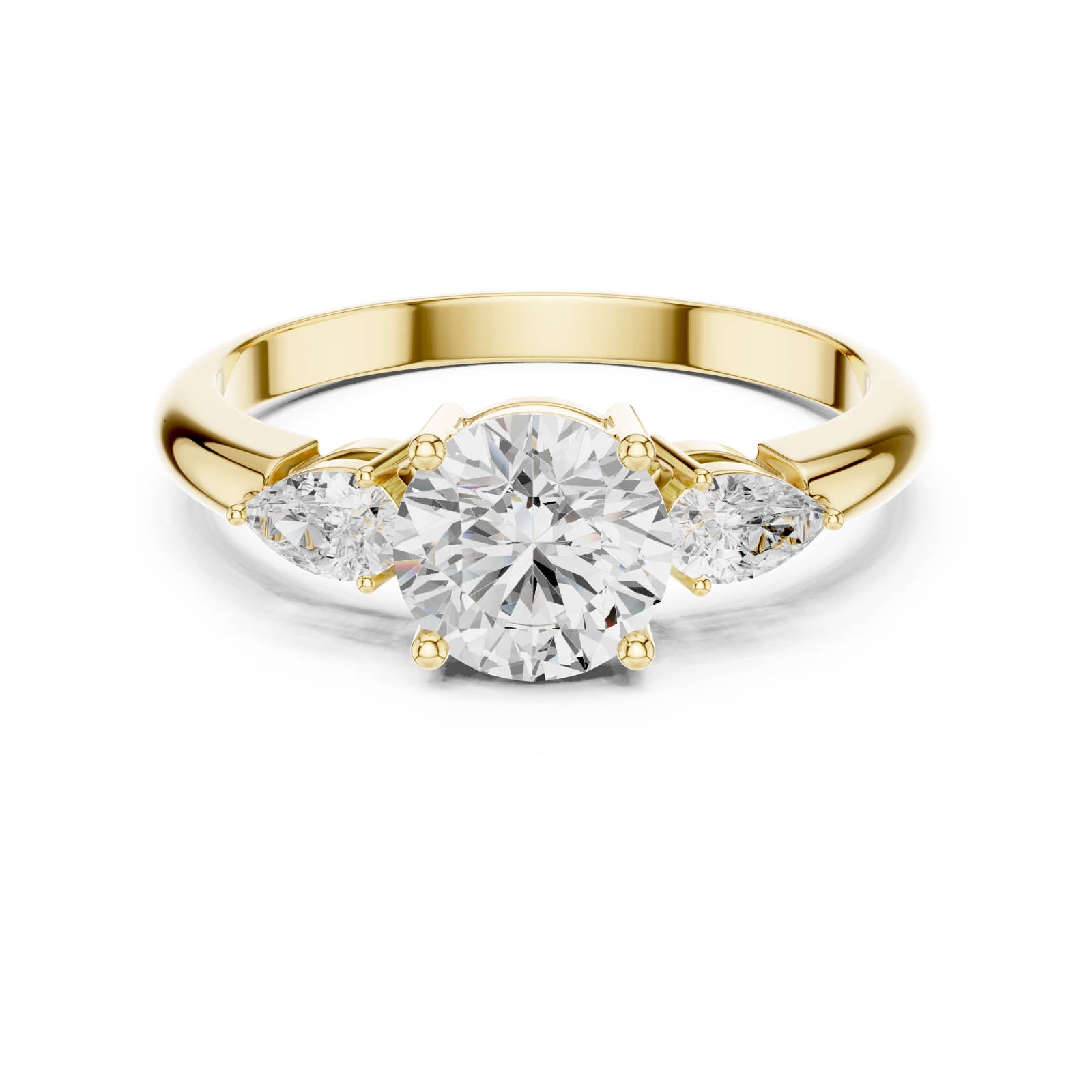 1.60 Ct. Round Diamond Three-Stone Ring with Pear Side Diamonds (DDLR-1101) 7